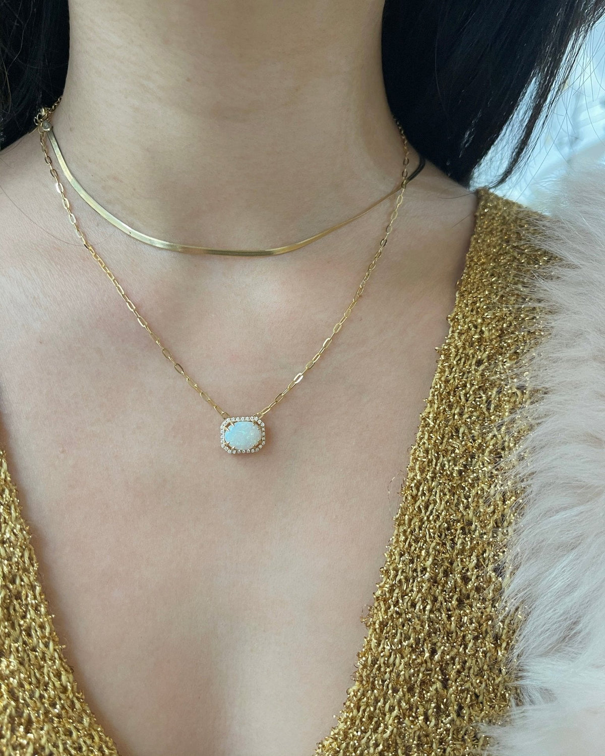 Opal & Diamond Portrait Pendant Necklace