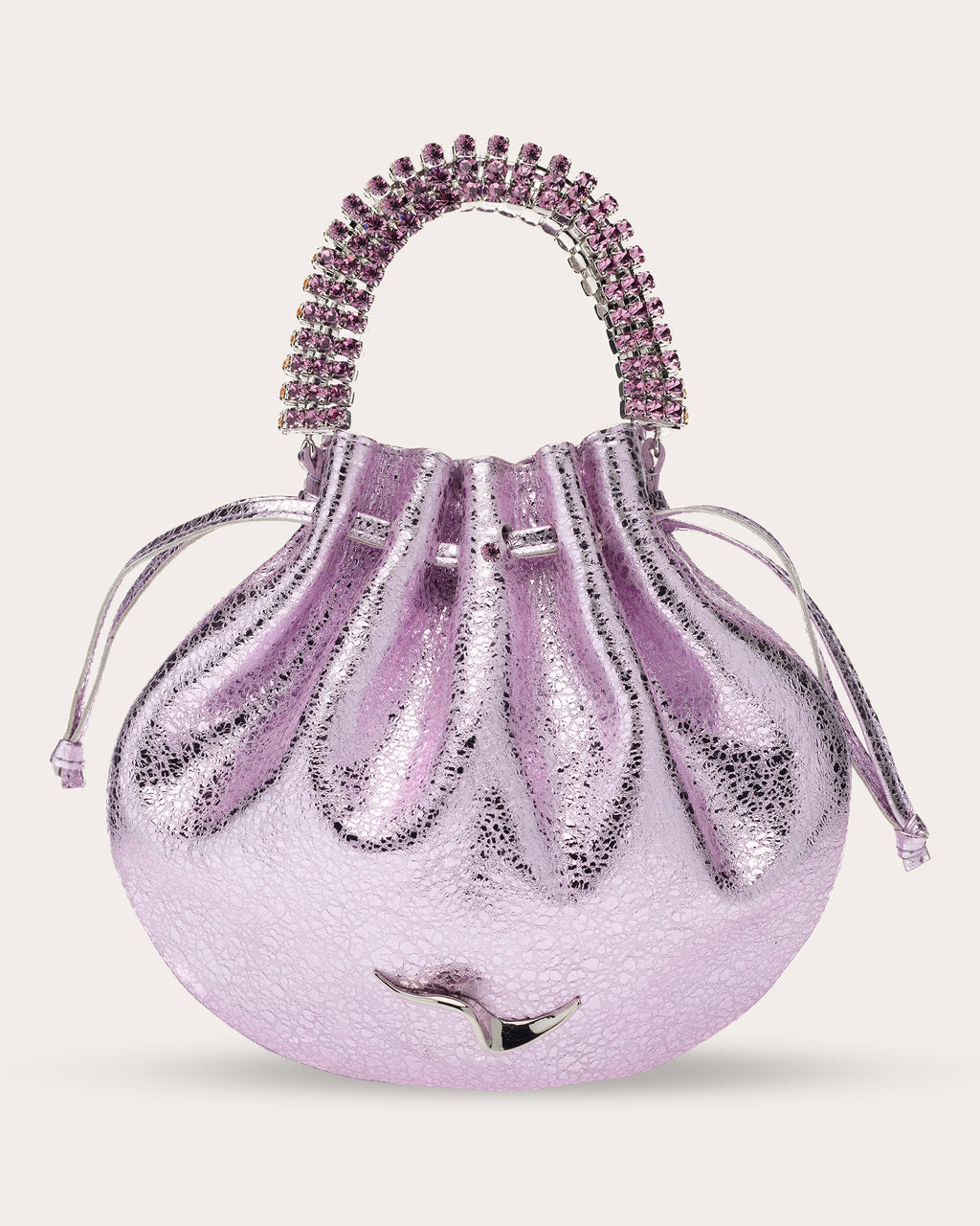 Ayla Crystal-Embellished Metallic Crackled-Leather Tote