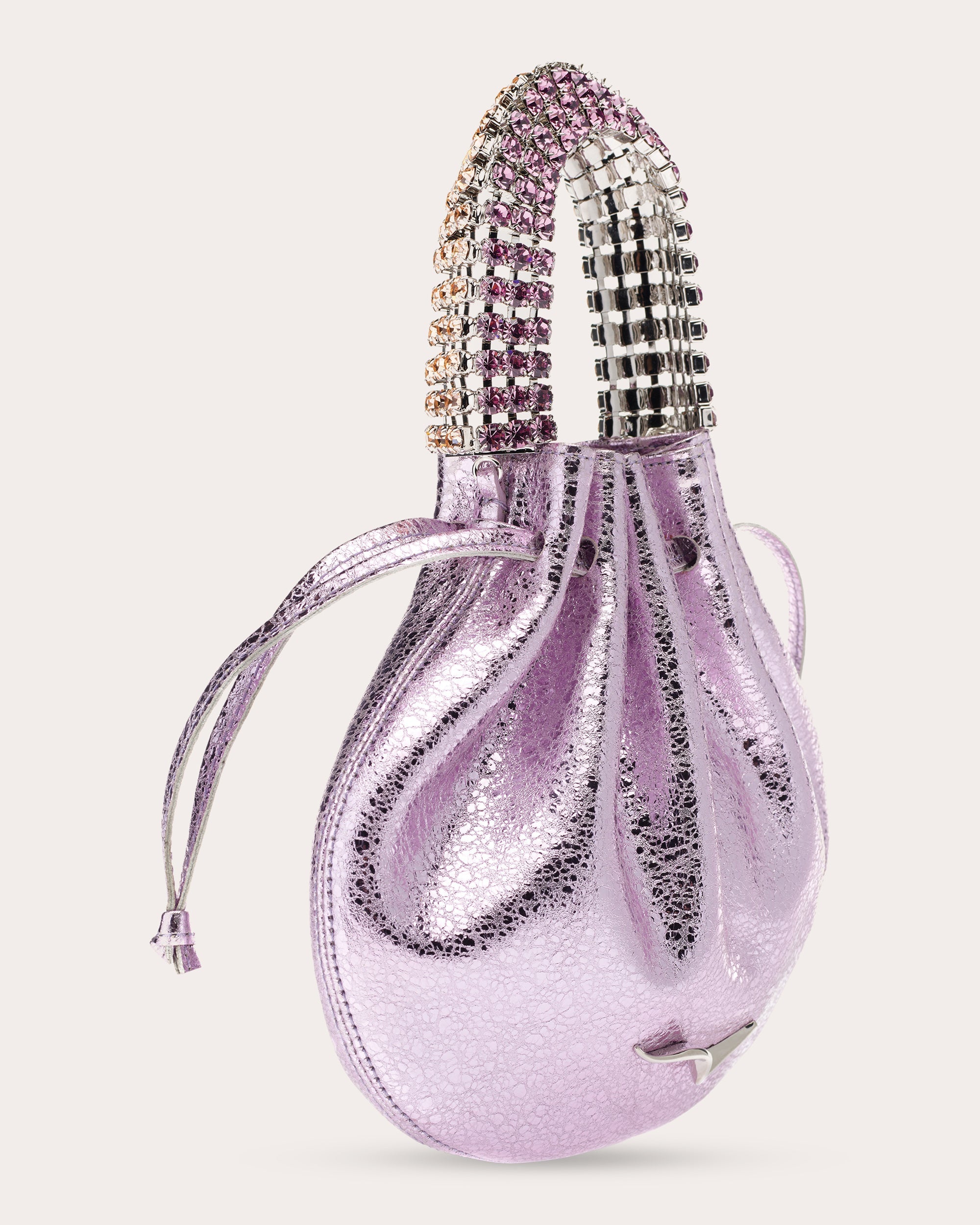 Ayla Crystal-Embellished Metallic Crackled-Leather Tote