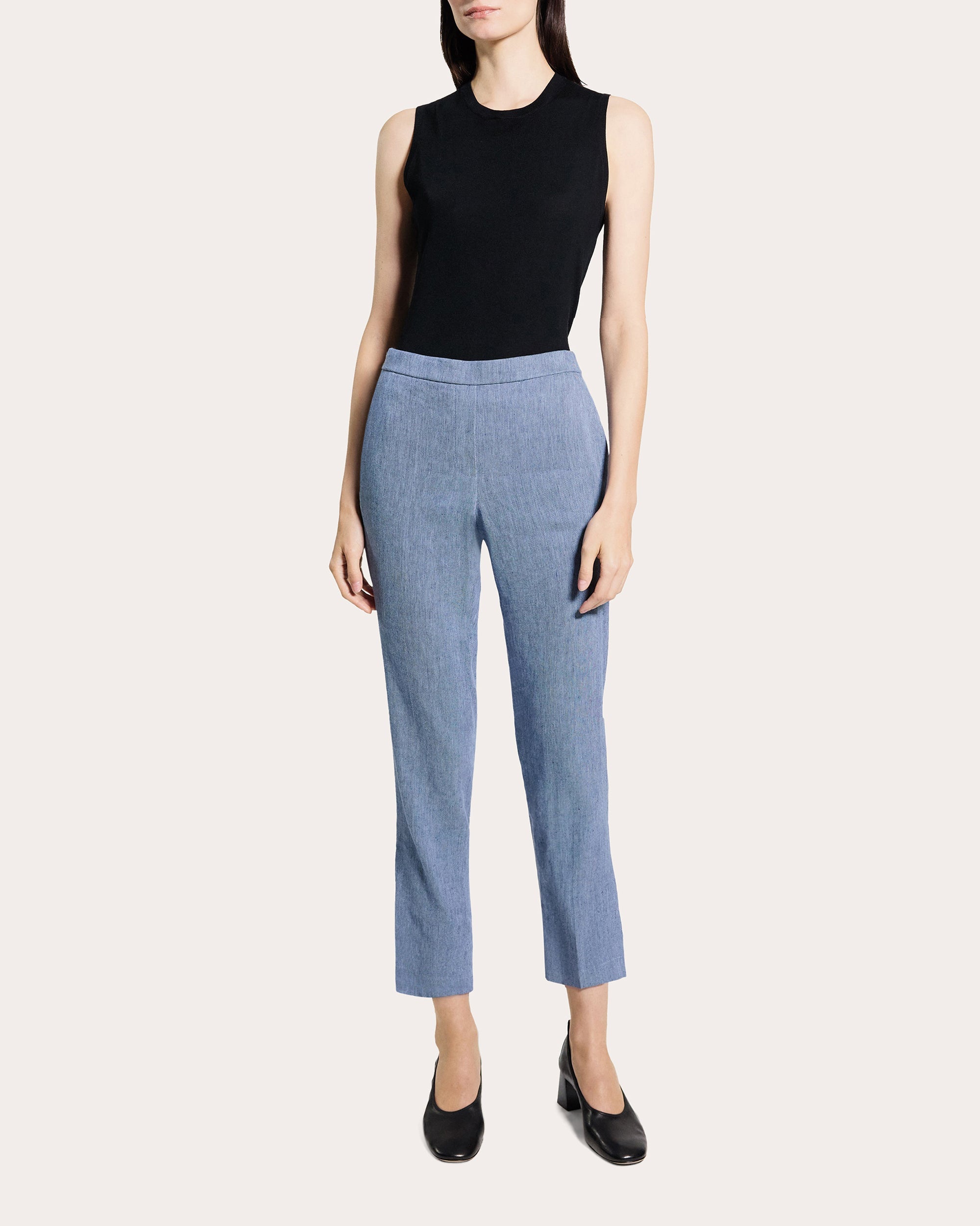 Treeca Fluid Linen Cropped Pull-On Pants
