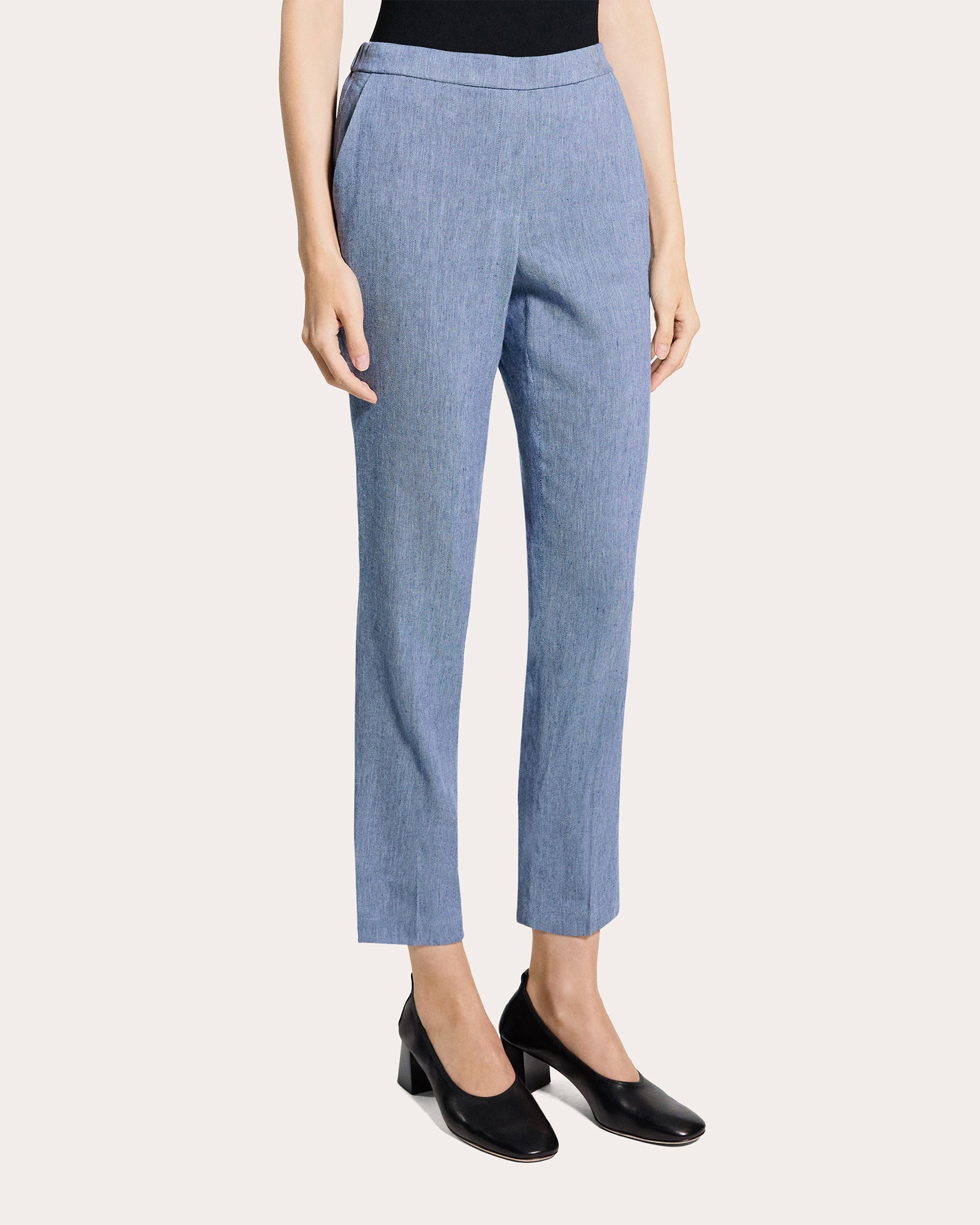 Treeca Fluid Linen Cropped Pull-On Pants