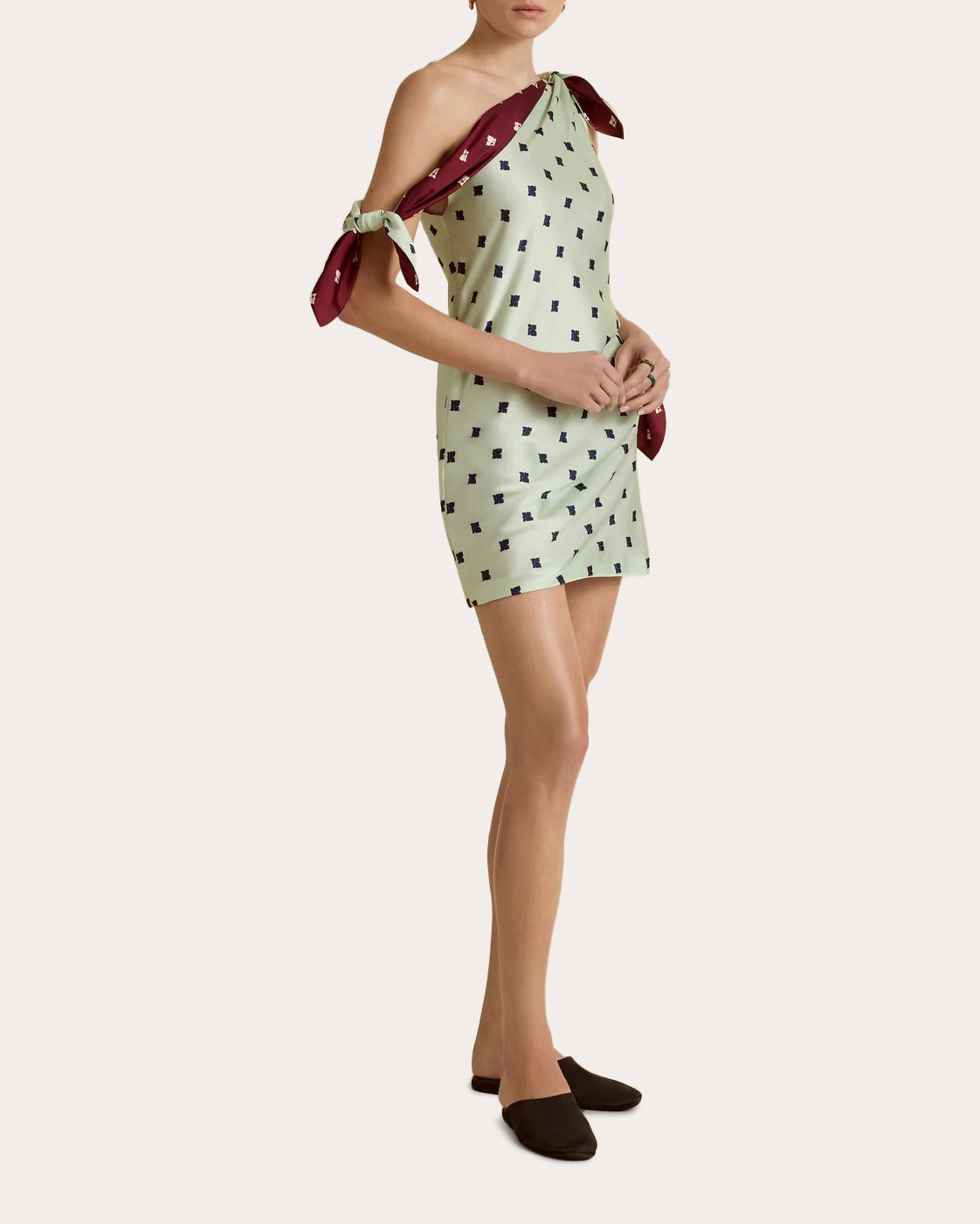 Floral Satin Twill Tied Asymmetric Mini Dress