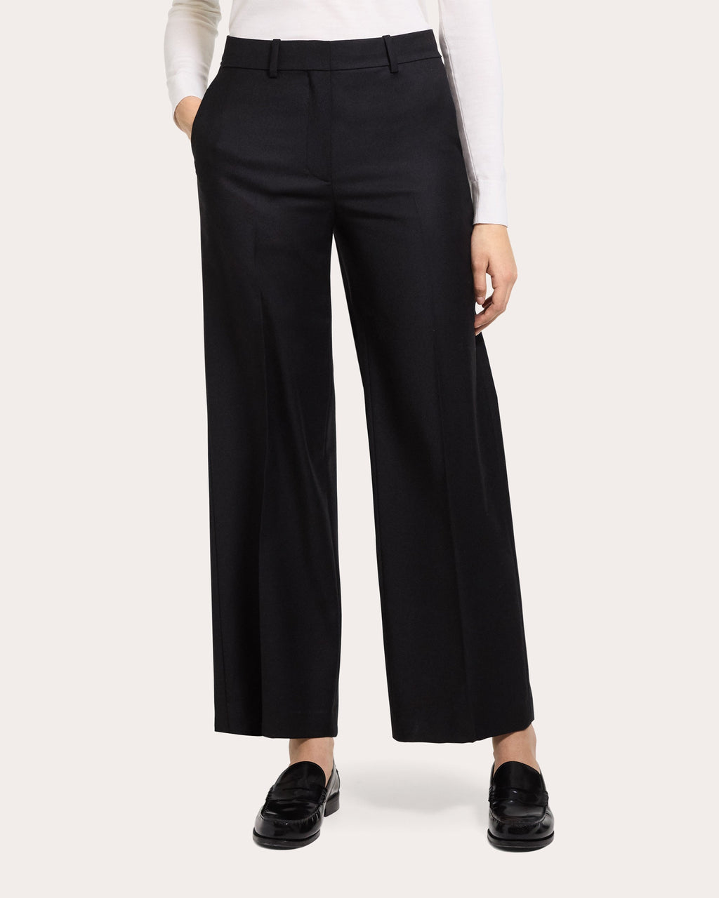 Sleek Flannel Wool Straight-Leg Pants