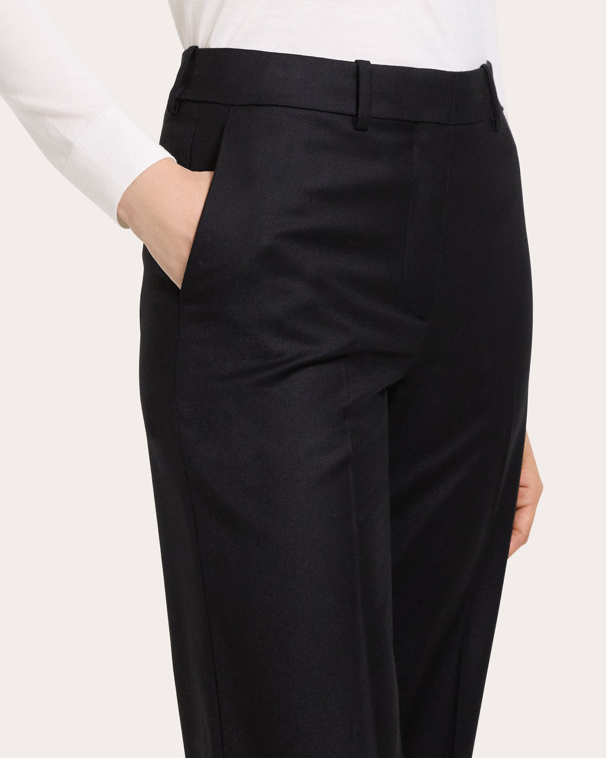 Sleek Flannel Wool Straight-Leg Pants