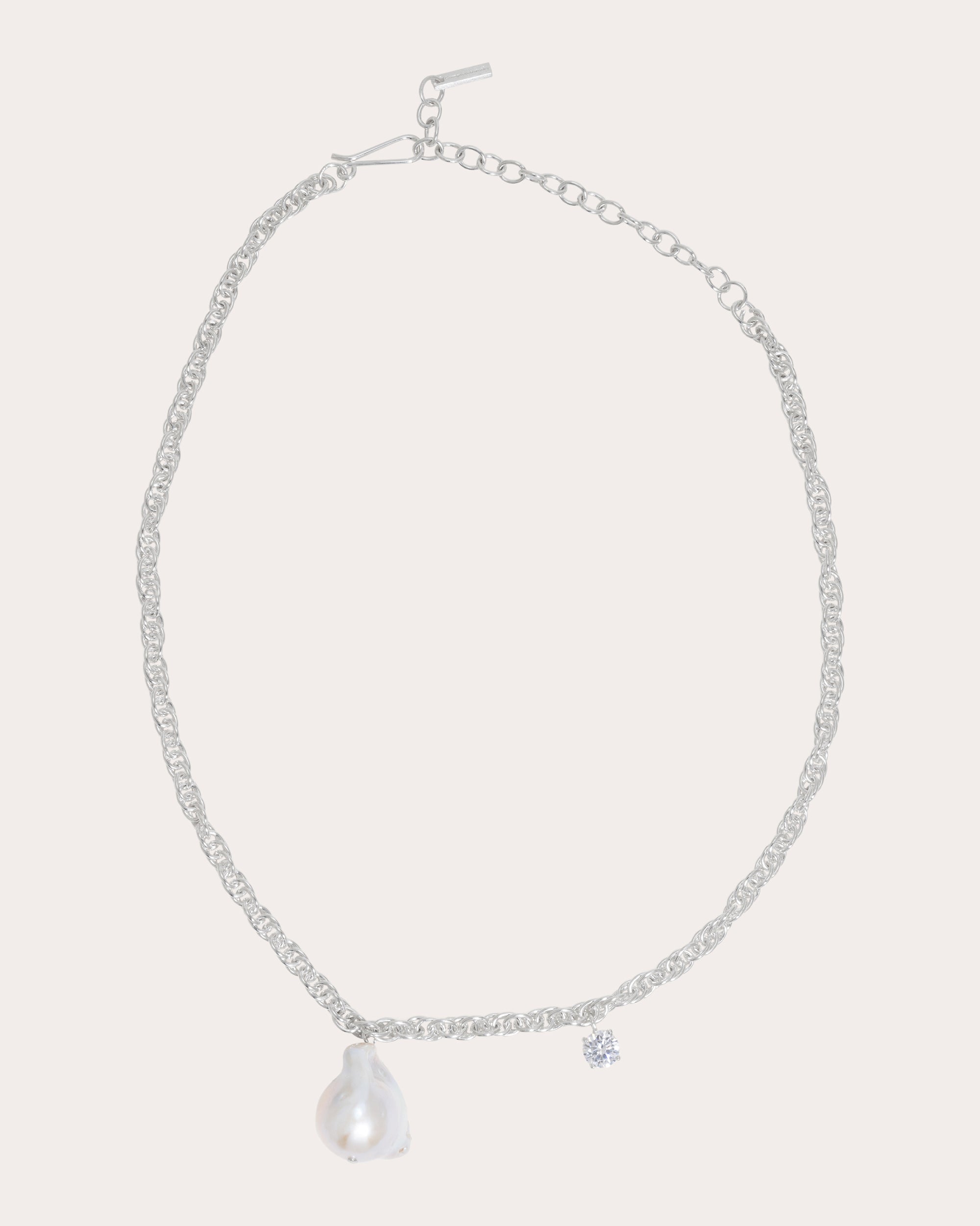 Baroque Pearl & Cubic Zirconia Asymmetric Necklace