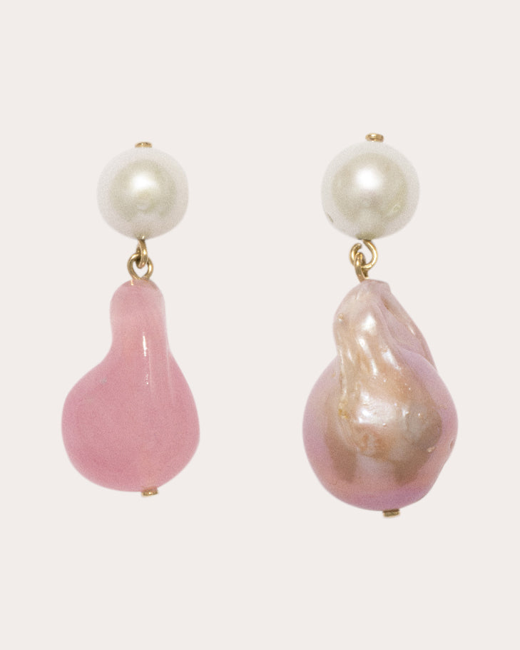 Baroque Pearl & Pink Bio-Resin Nebula Drop Earrings