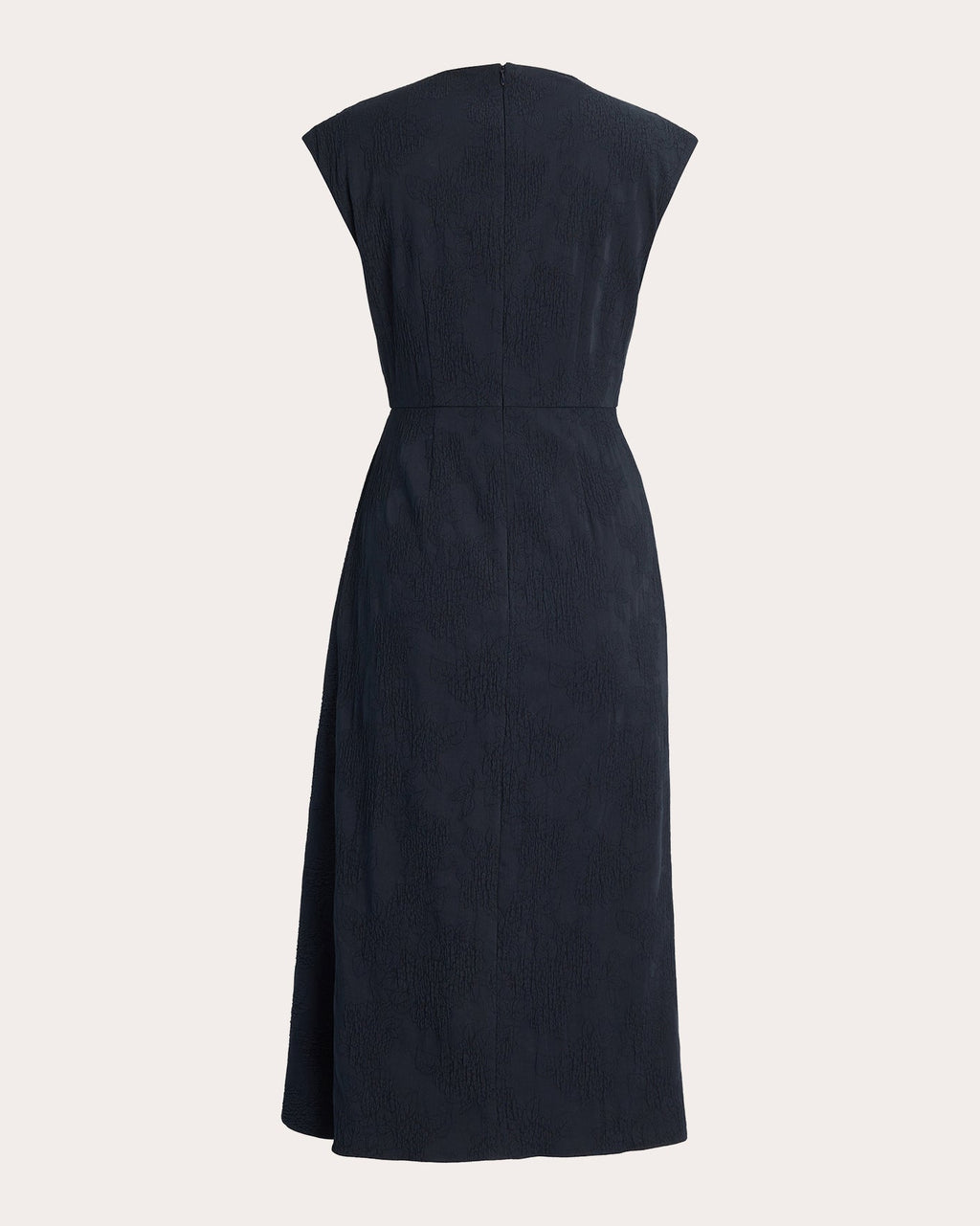 Floral Appliqué Jacquard Draped Midi Dress