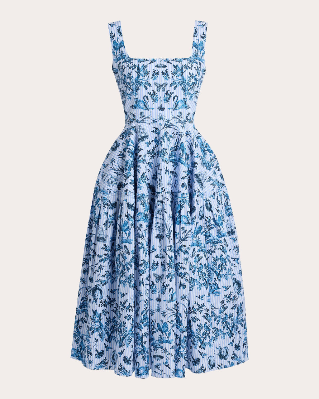 Toile Stripe Poplin Sleeveless Midi Dress