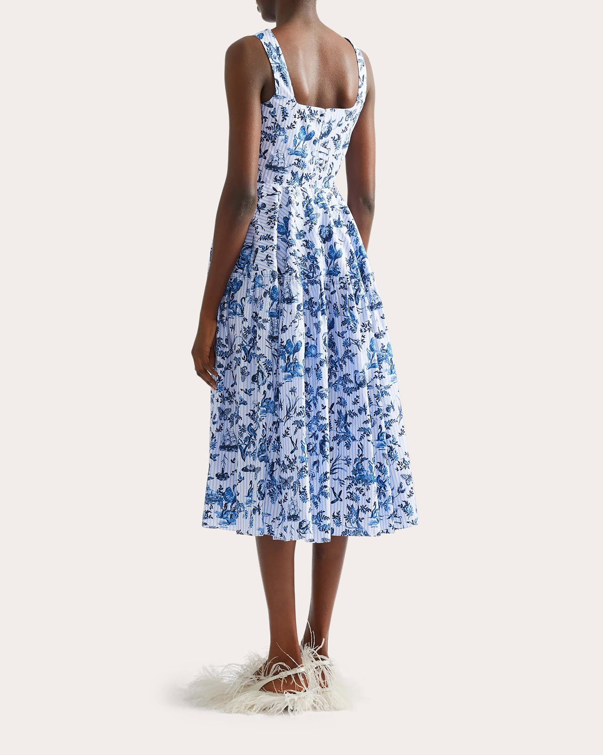 Toile Stripe Poplin Sleeveless Midi Dress