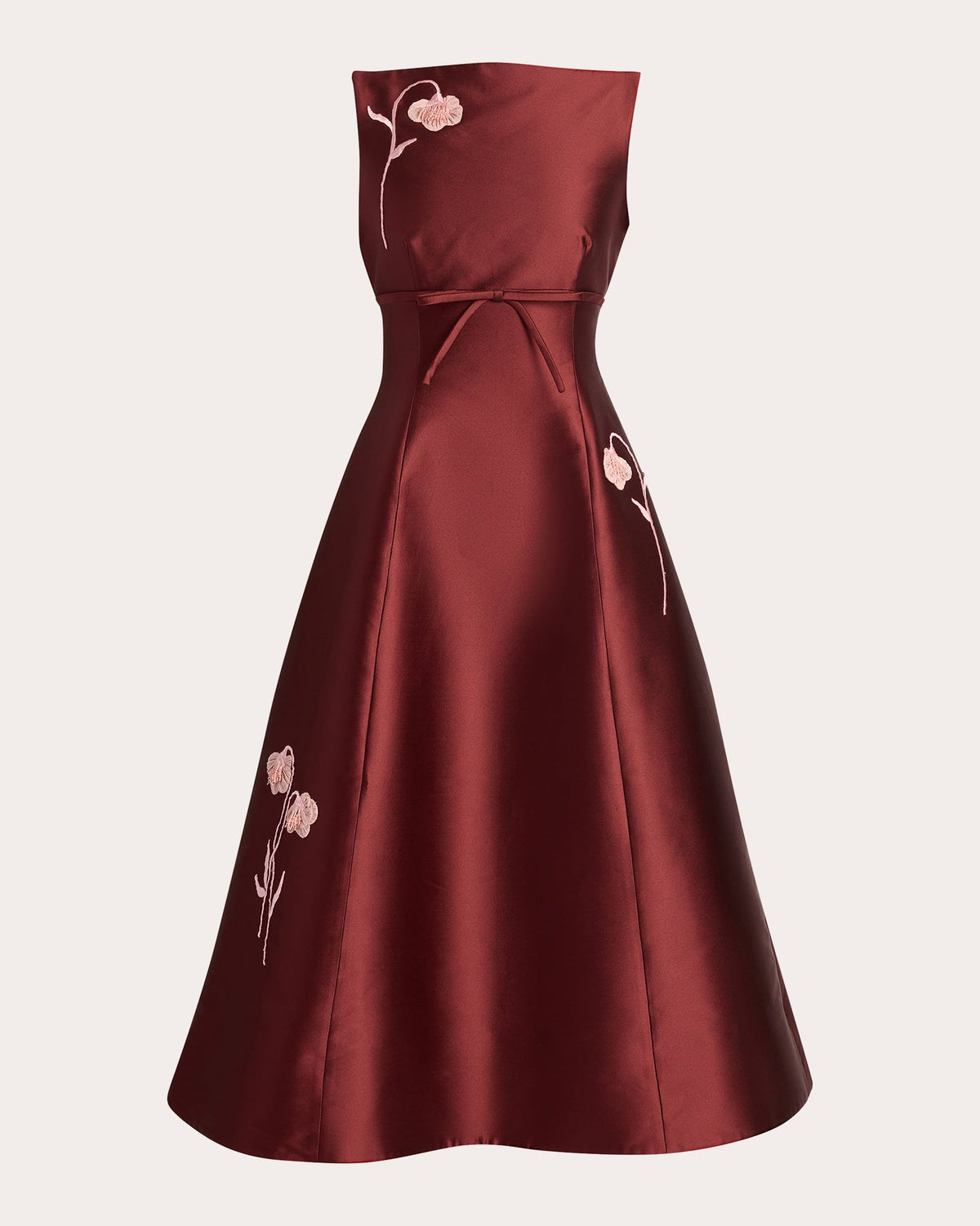 Embroidered Mikado Flared Midi Dress