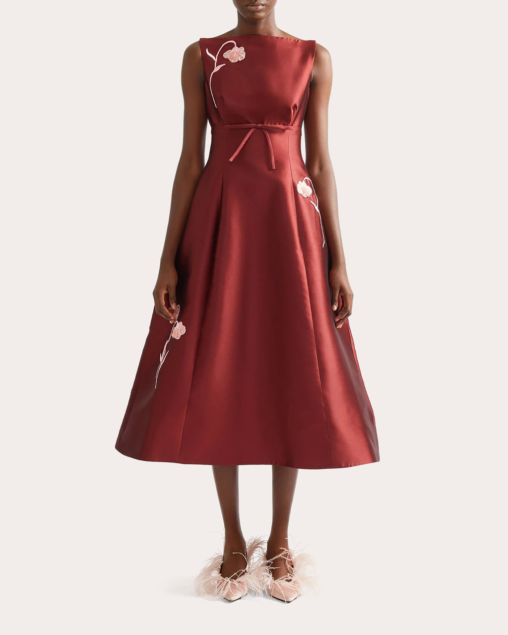 Embroidered Mikado Flared Midi Dress