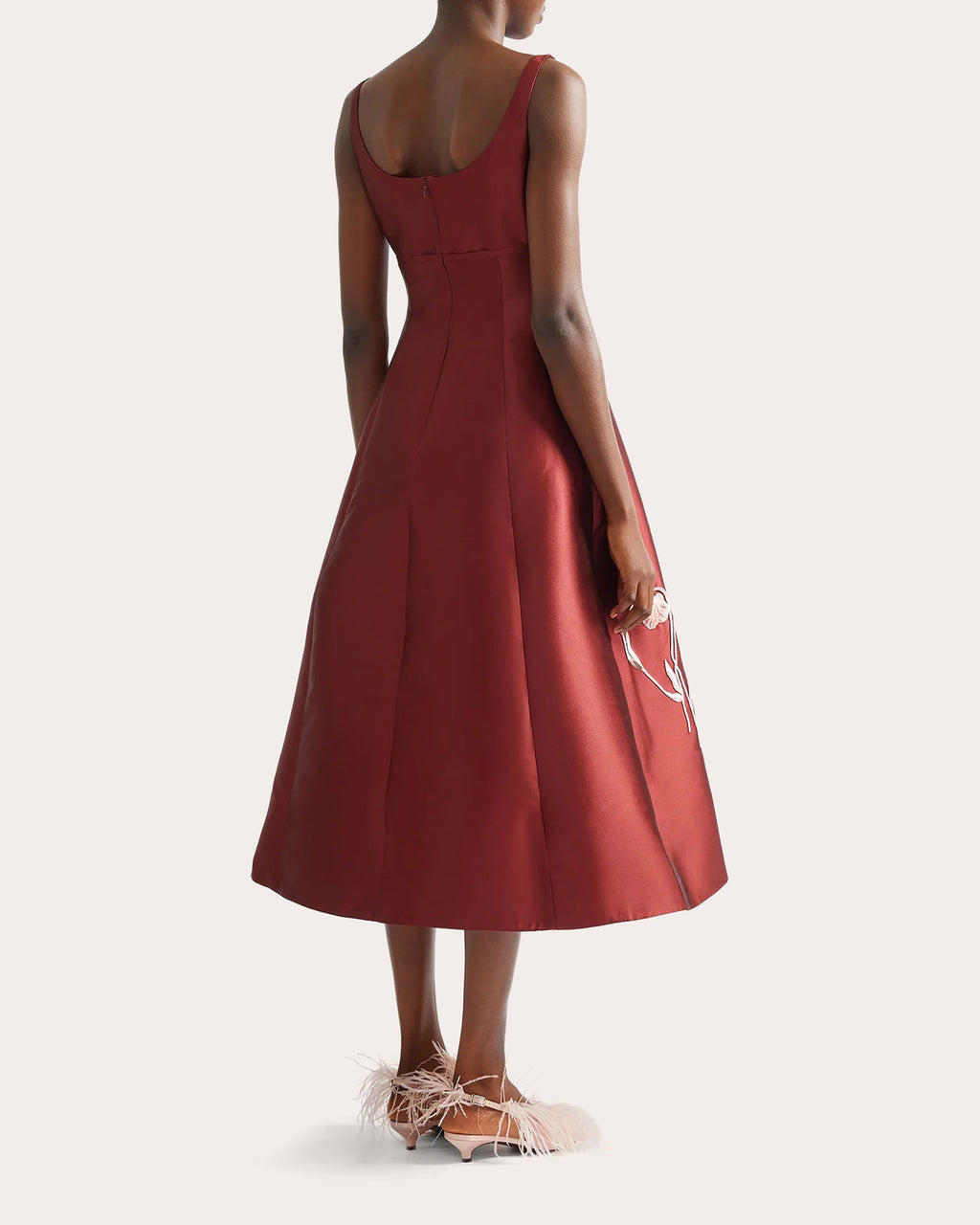 Embroidered Mikado Flared Midi Dress
