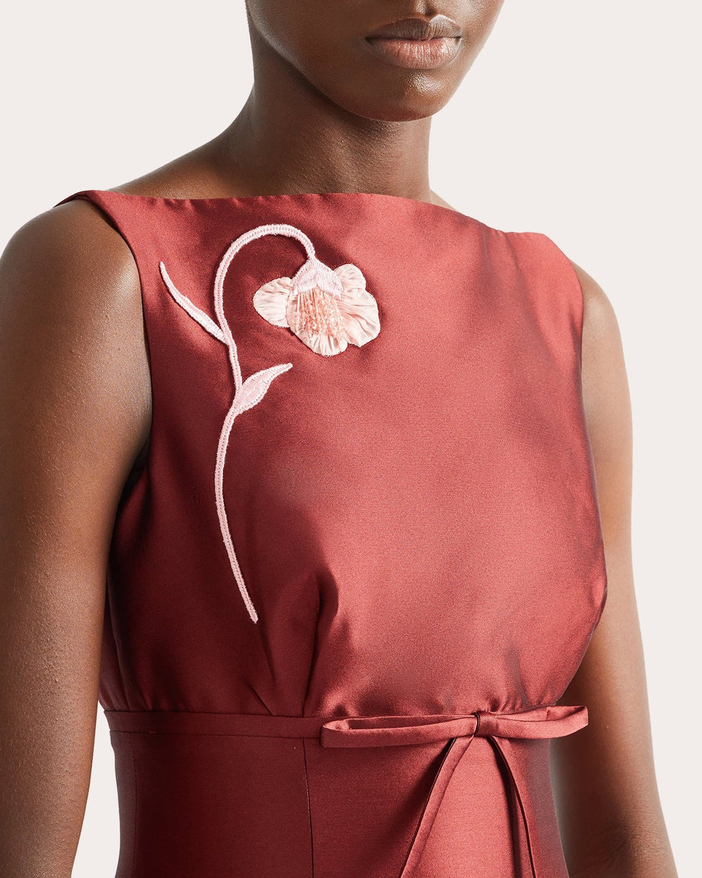 Embroidered Mikado Flared Midi Dress