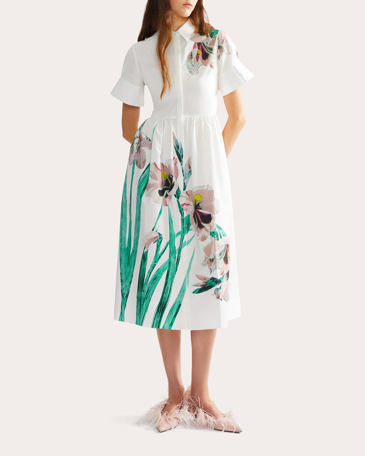 Floral Cotton Gathered Shirt Dress