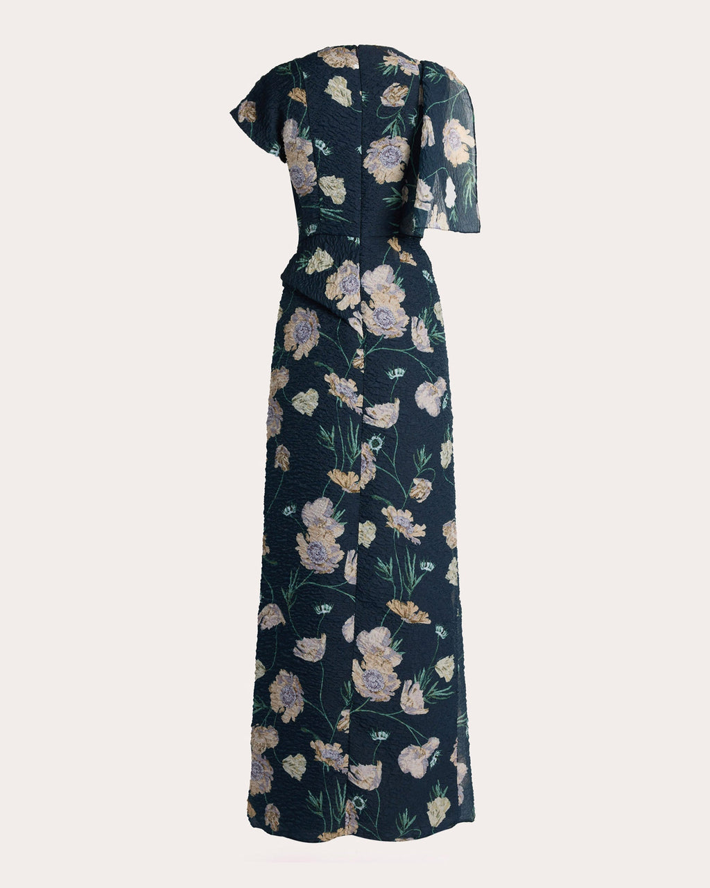 Floral Organza Cloque Asymmetric Drape Gown