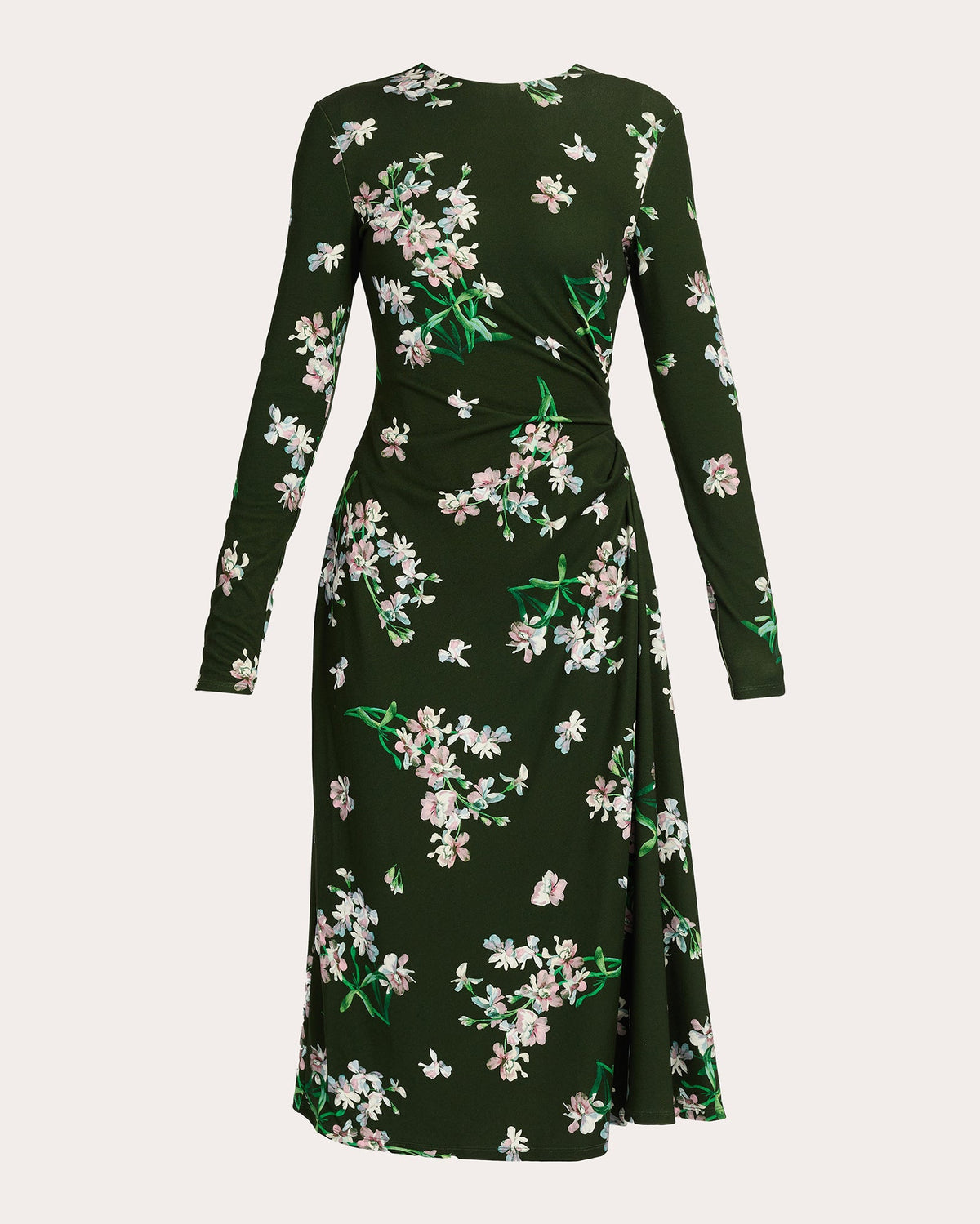 Floral Ponte Jersey Draped Midi Dress
