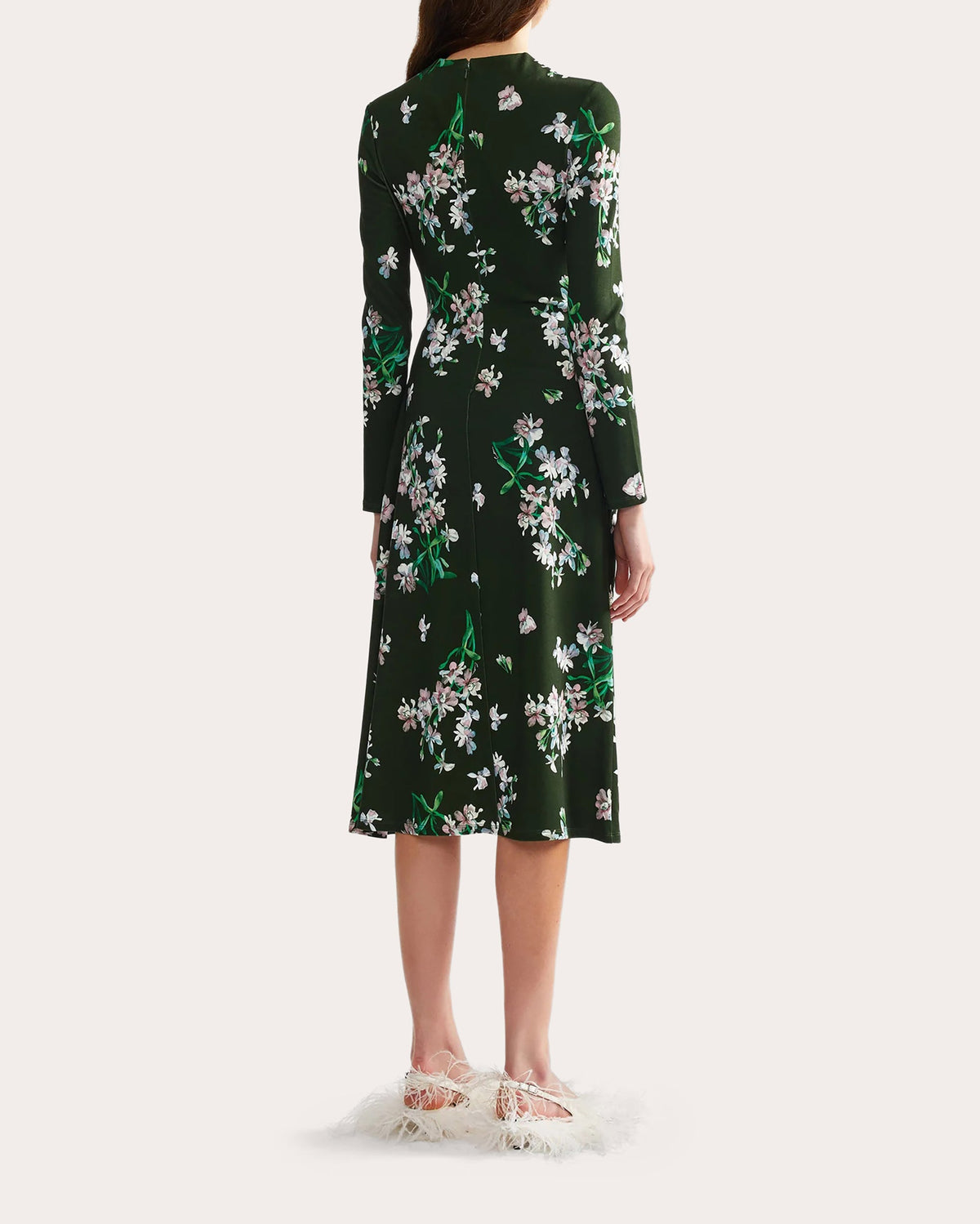 Floral Ponte Jersey Draped Midi Dress