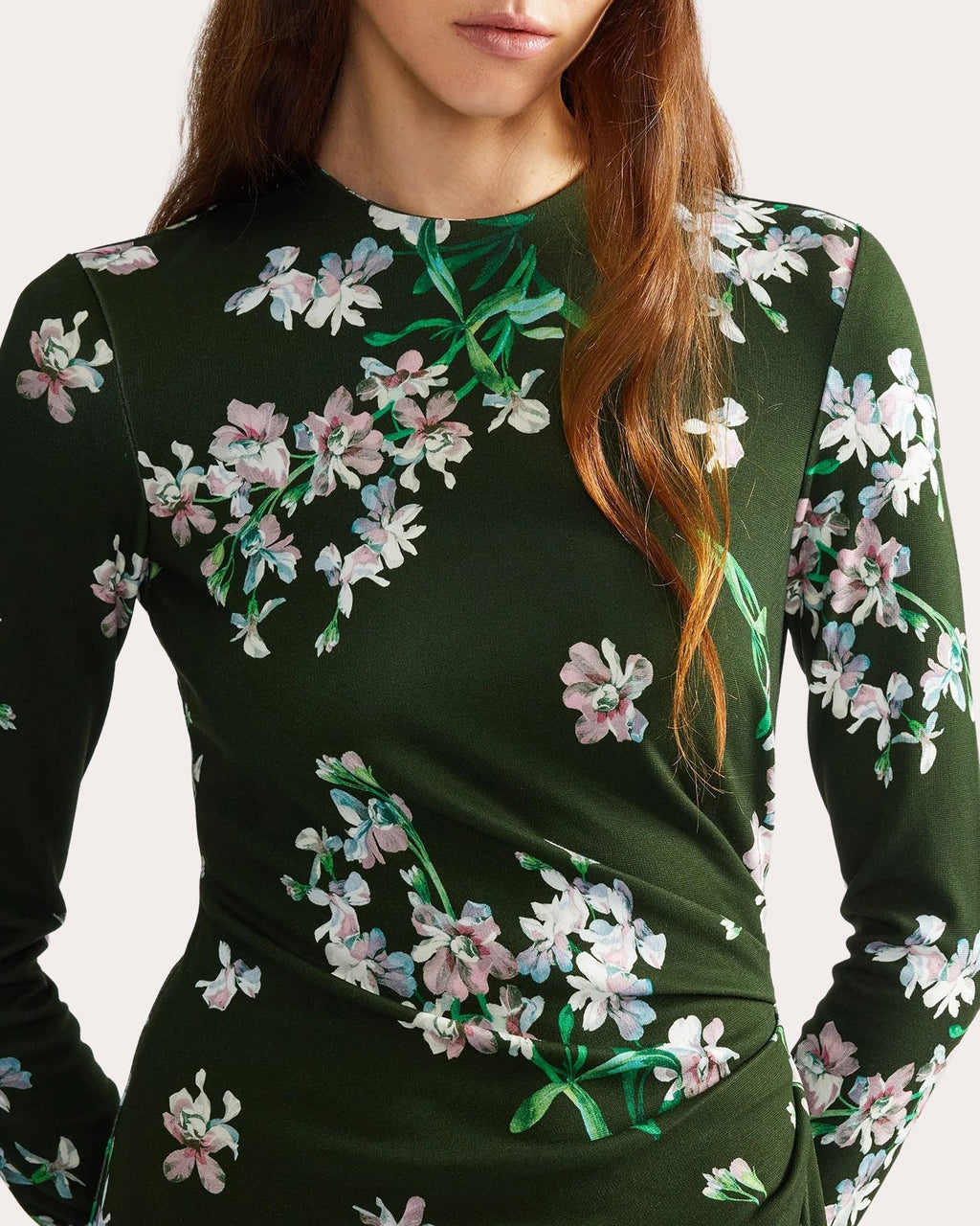 Floral Ponte Jersey Draped Midi Dress