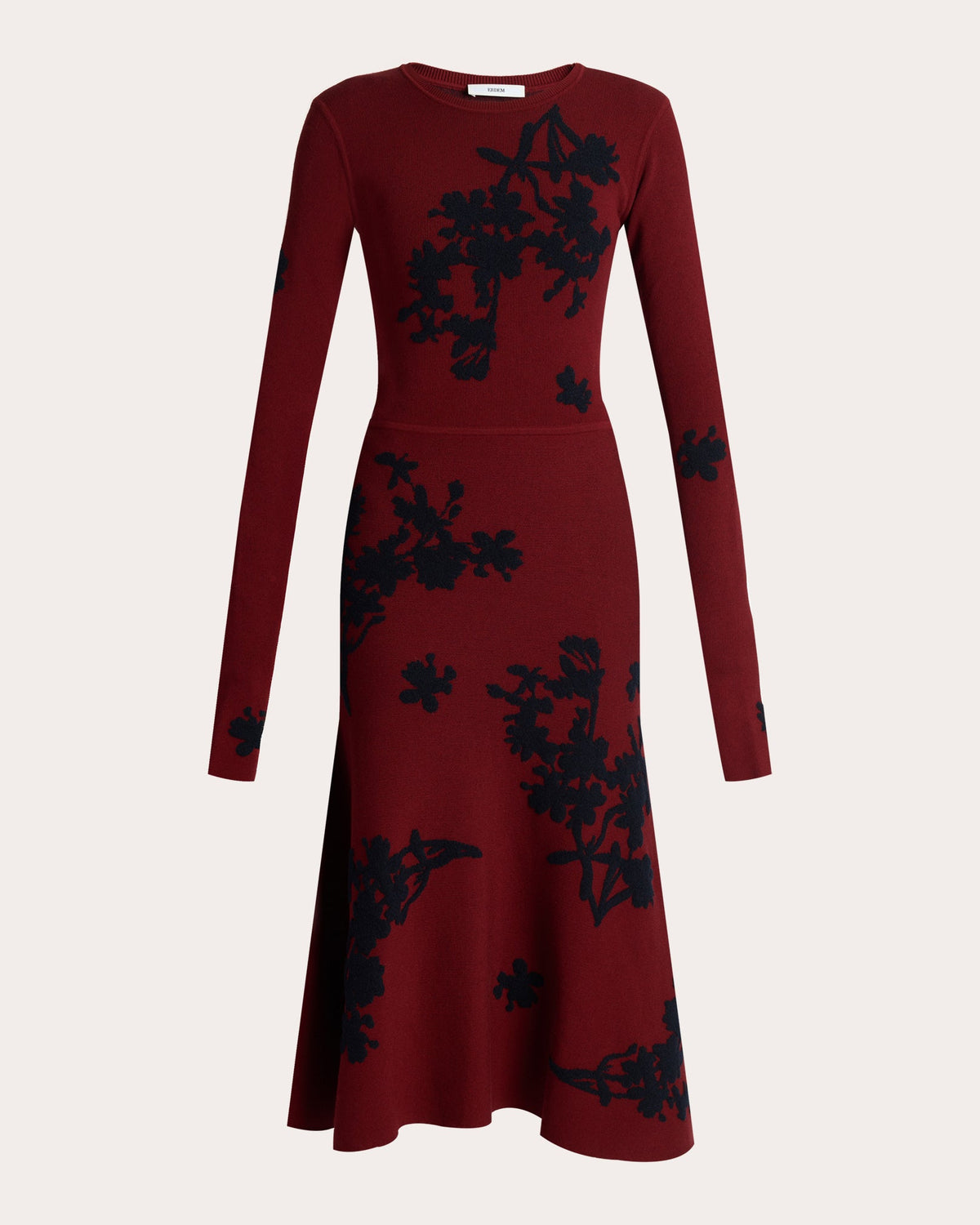 Floral Jacquard Knit Long-Sleeve Midi Dress