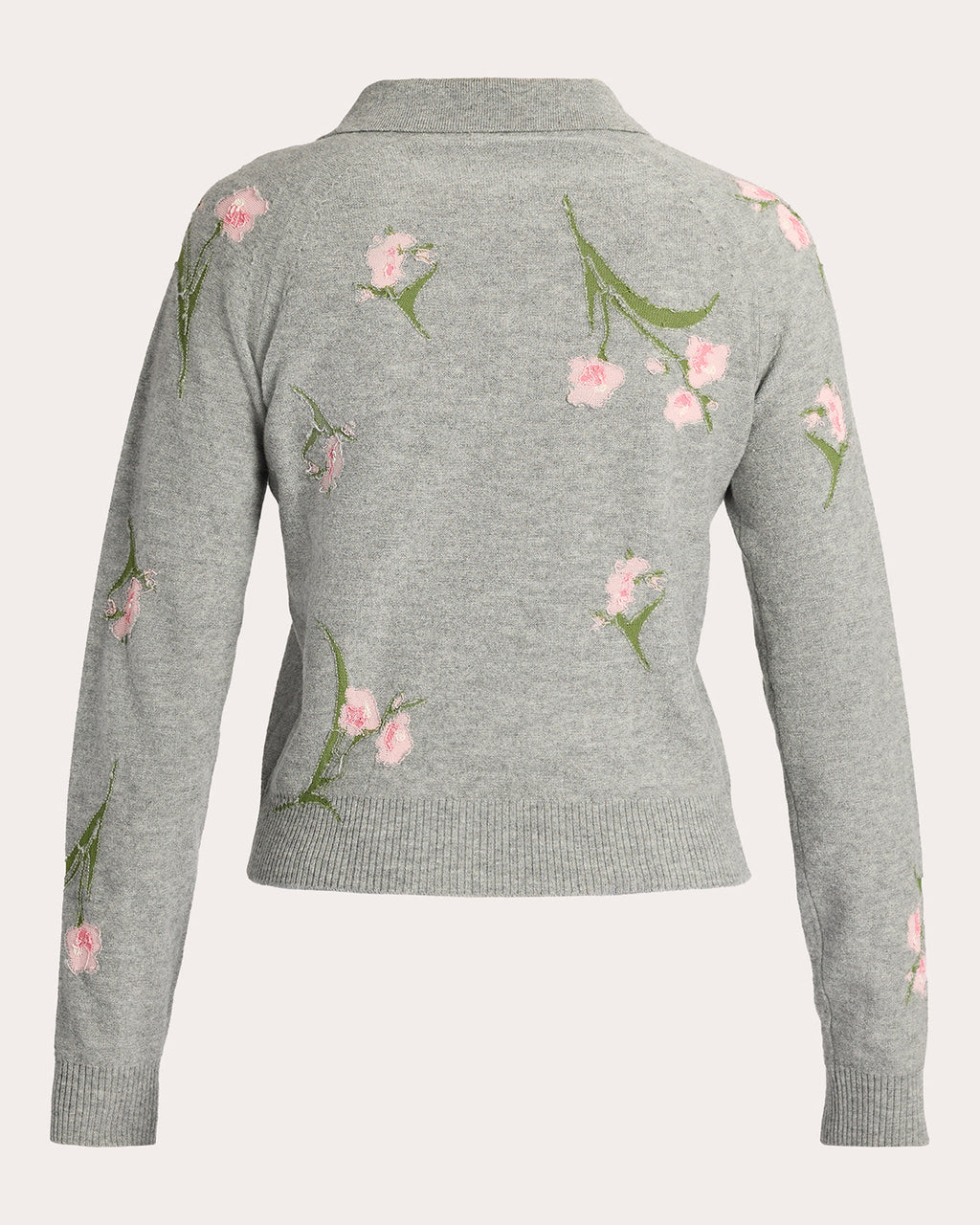 Embroidered Floral Wool Polo Sweater