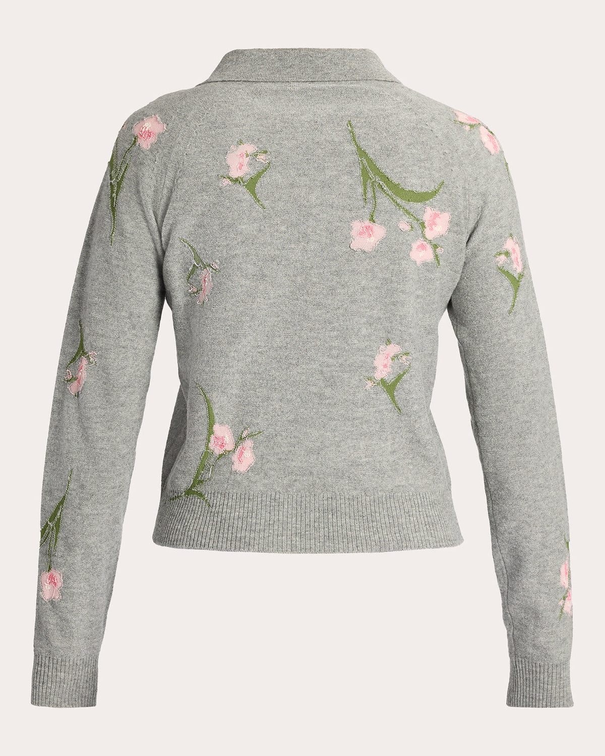 Embroidered Floral Wool Polo Sweater