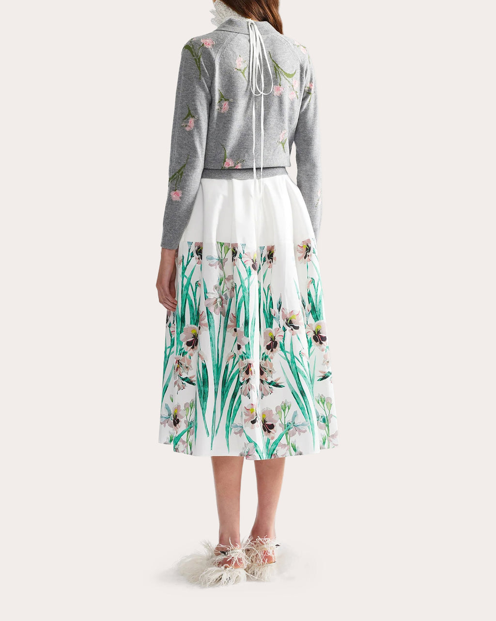 Embroidered Floral Wool Polo Sweater