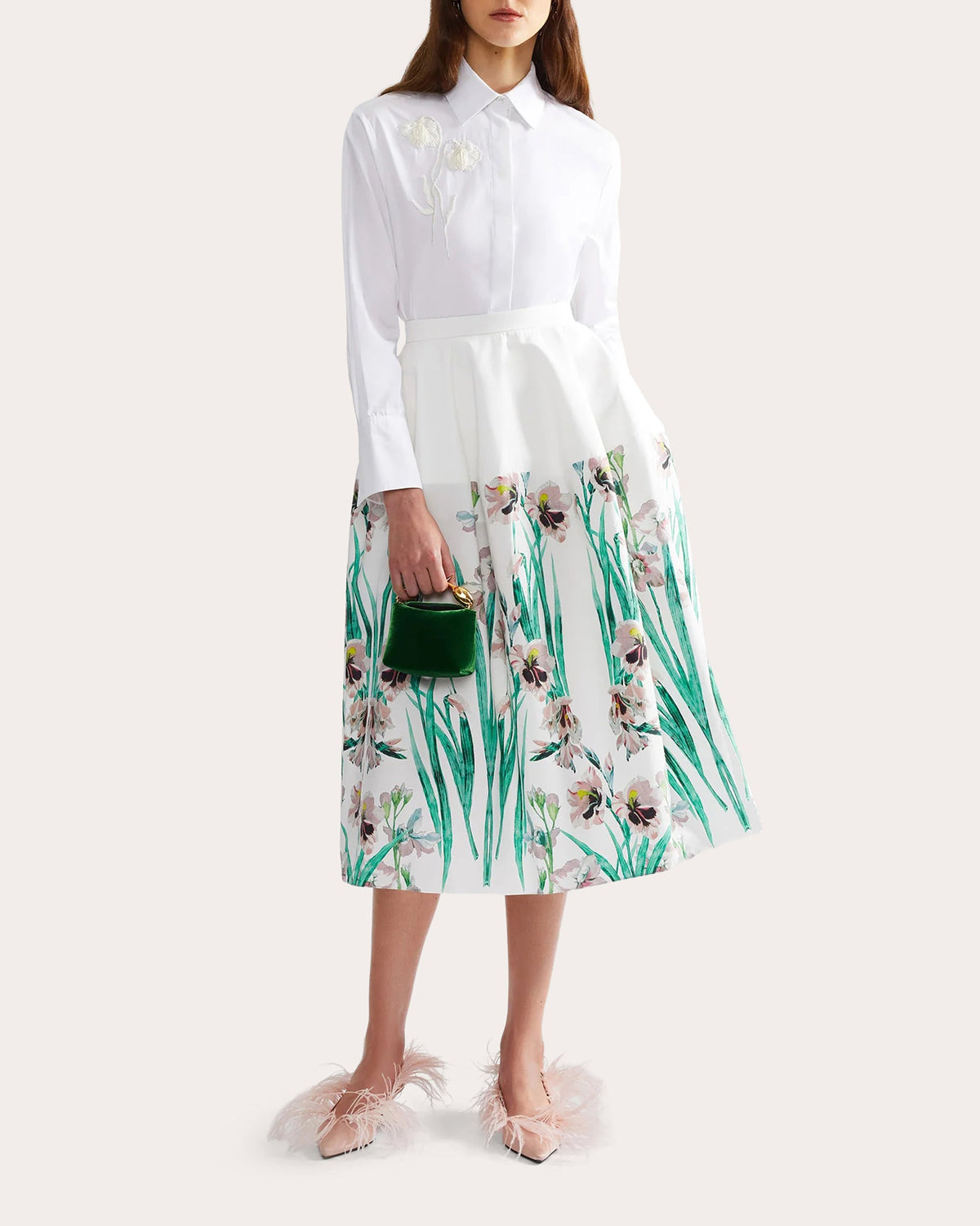 Floral Poplin Full Midi Skirt