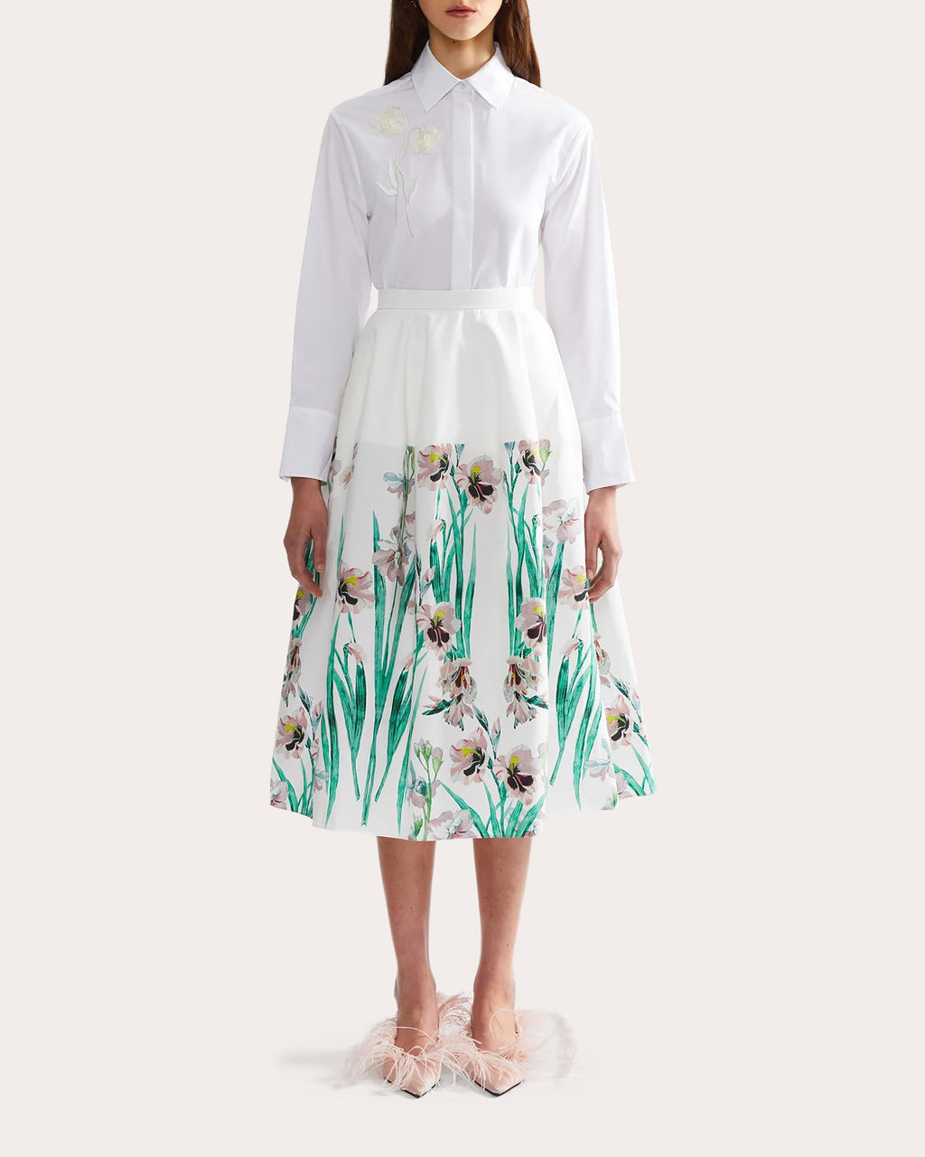 Floral Poplin Full Midi Skirt