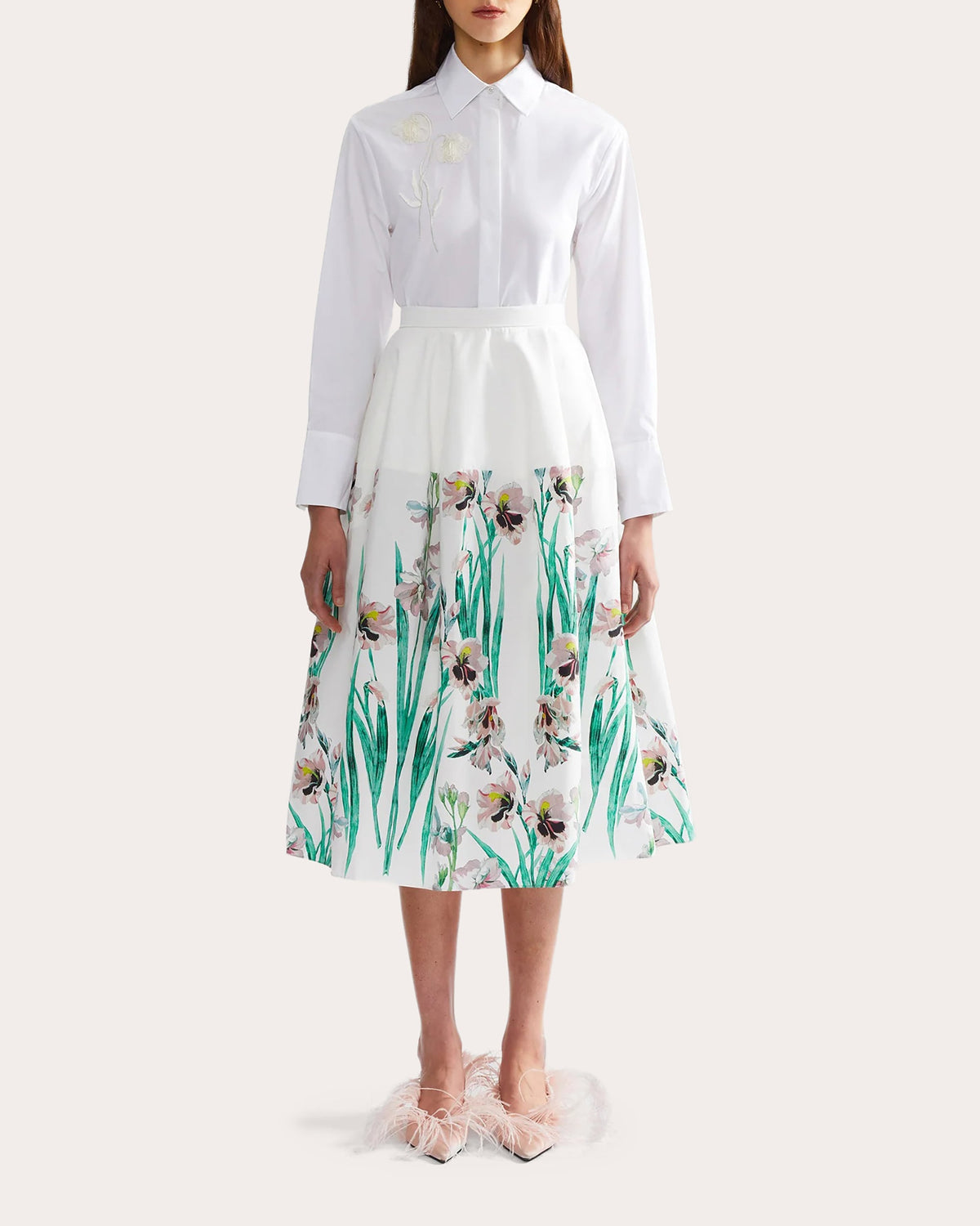 Floral Poplin Full Midi Skirt