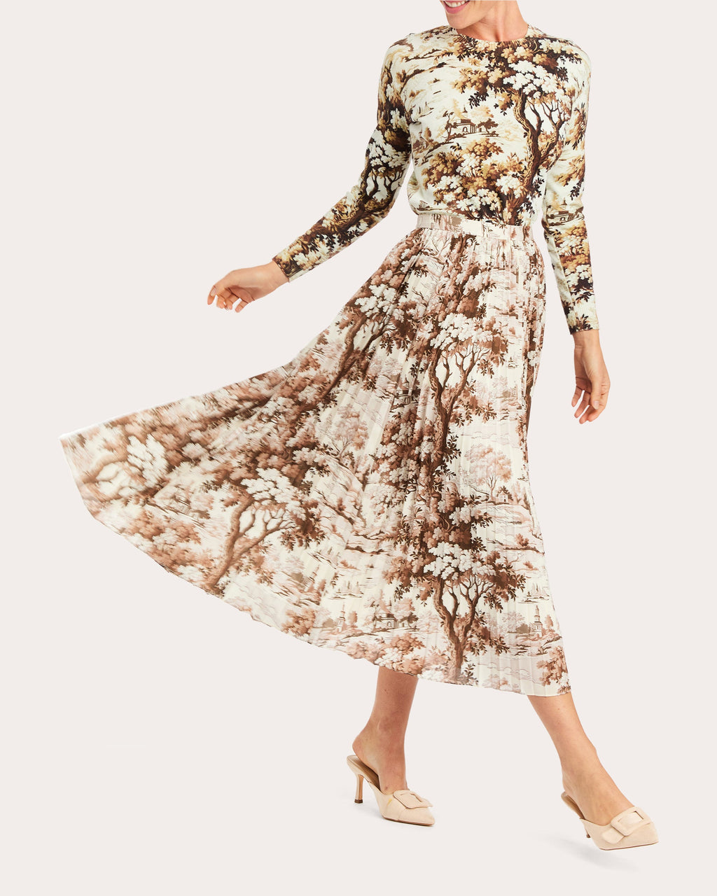 Daniella Toile Pleated Midi Skirt