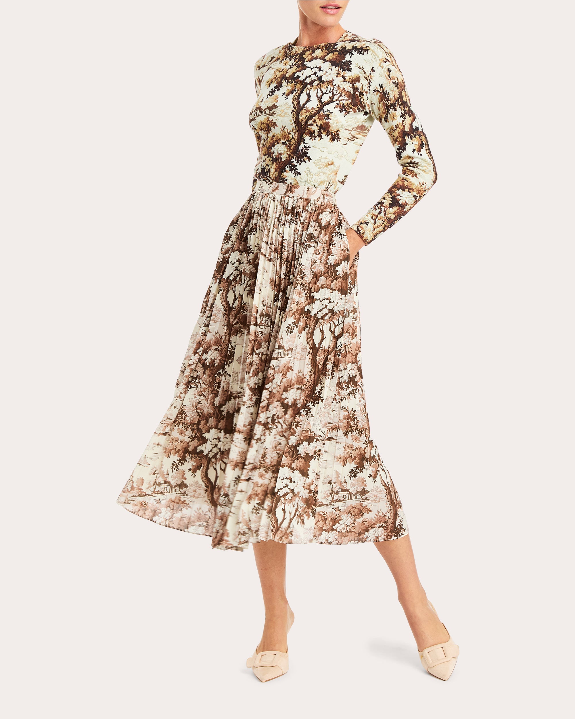 Daniella Toile Pleated Midi Skirt