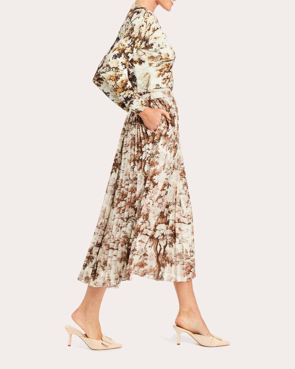 Daniella Toile Pleated Midi Skirt