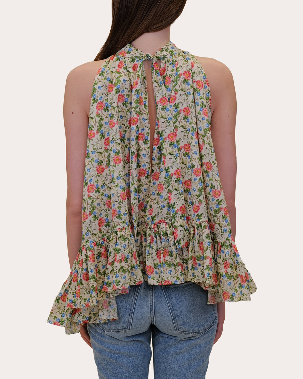 Plath Floral Voile Asymmetric Ruffle Halter Top