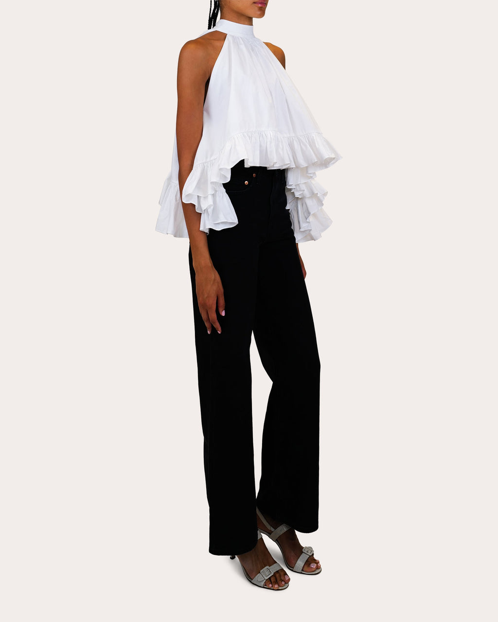 Plath Poplin Asymmetric Ruffle Halter Top