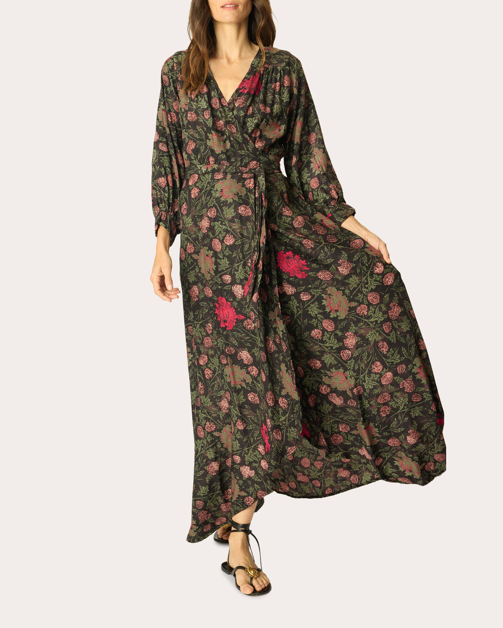Kate Floral Silk Asymmetric Wrap Maxi Dress