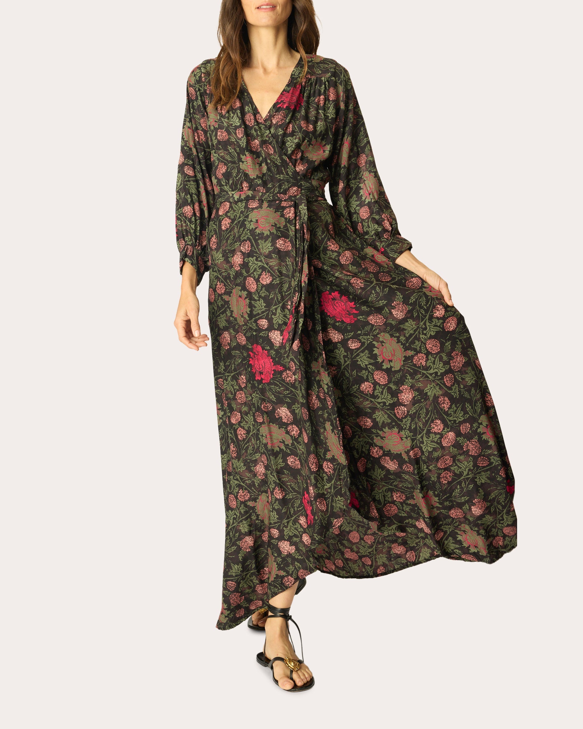 Kate Floral Silk Asymmetric Wrap Maxi Dress