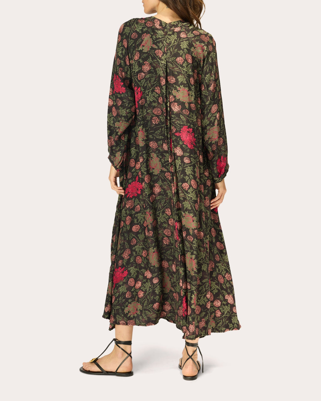 Fiore Floral Silk Pleated A-Line Maxi Dress