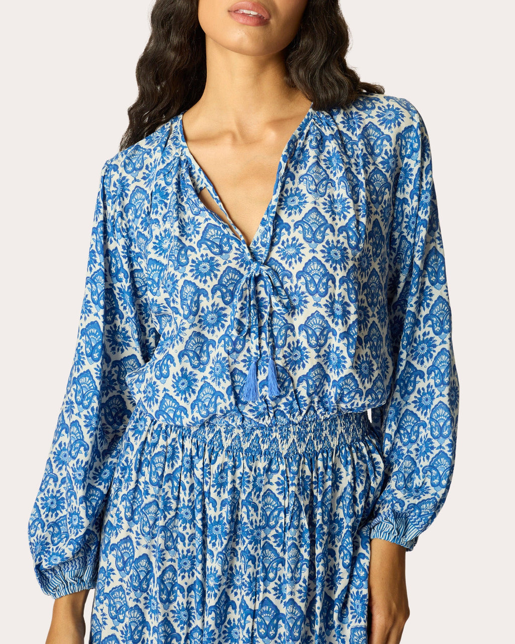 Amelia Fleur de Lis Tie-Neck Crop Top
