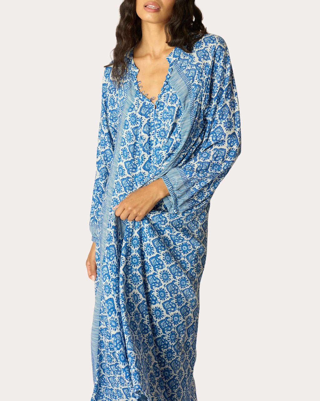 Fiore Fleur de Lis Pleated A-Line Maxi Dress