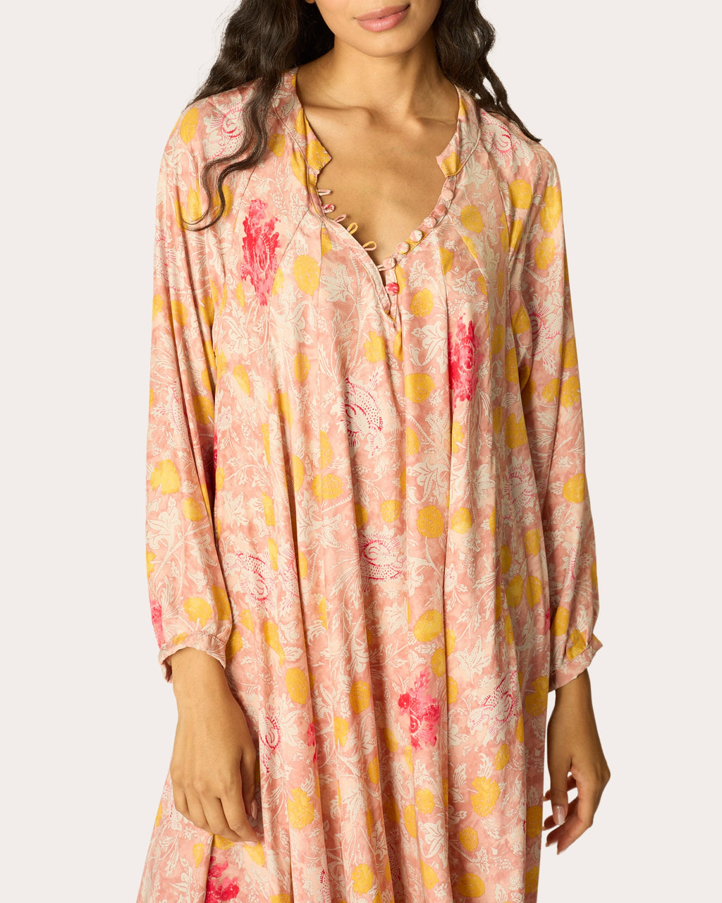 Fiore Floral Silk Pleated A-Line Maxi Dress