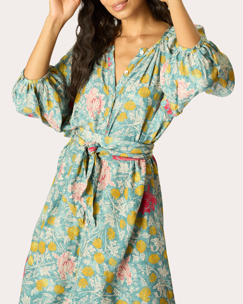 Alex Floral Silk Belted Button-Up Midi Dress
