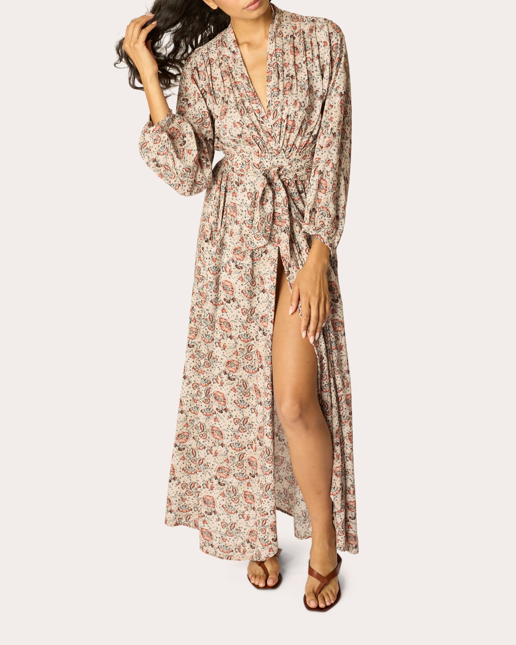 Nico Floral Belted Long-Sleeve Maxi Dress