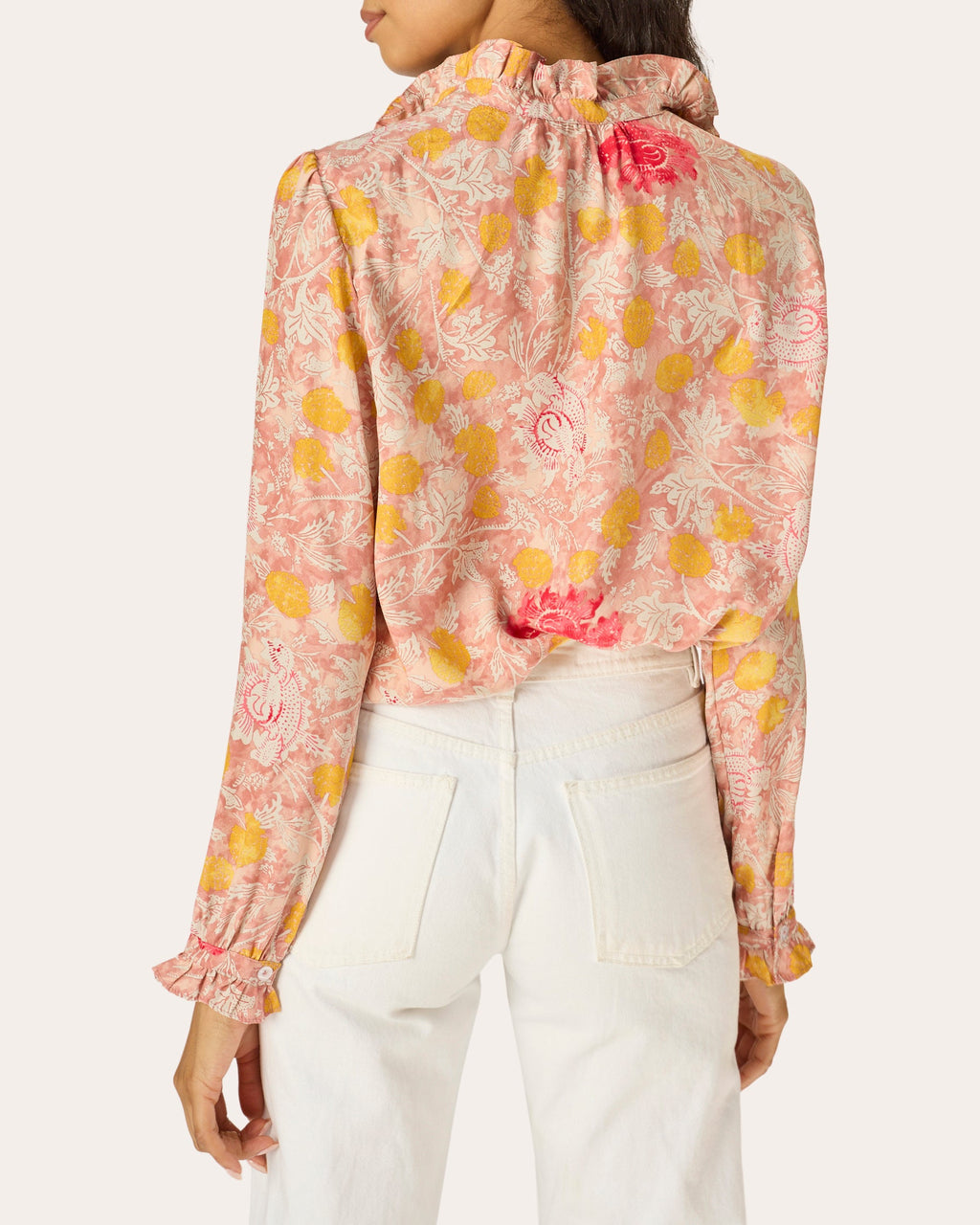 Georgia Floral Silk Ruffle-Collar Top