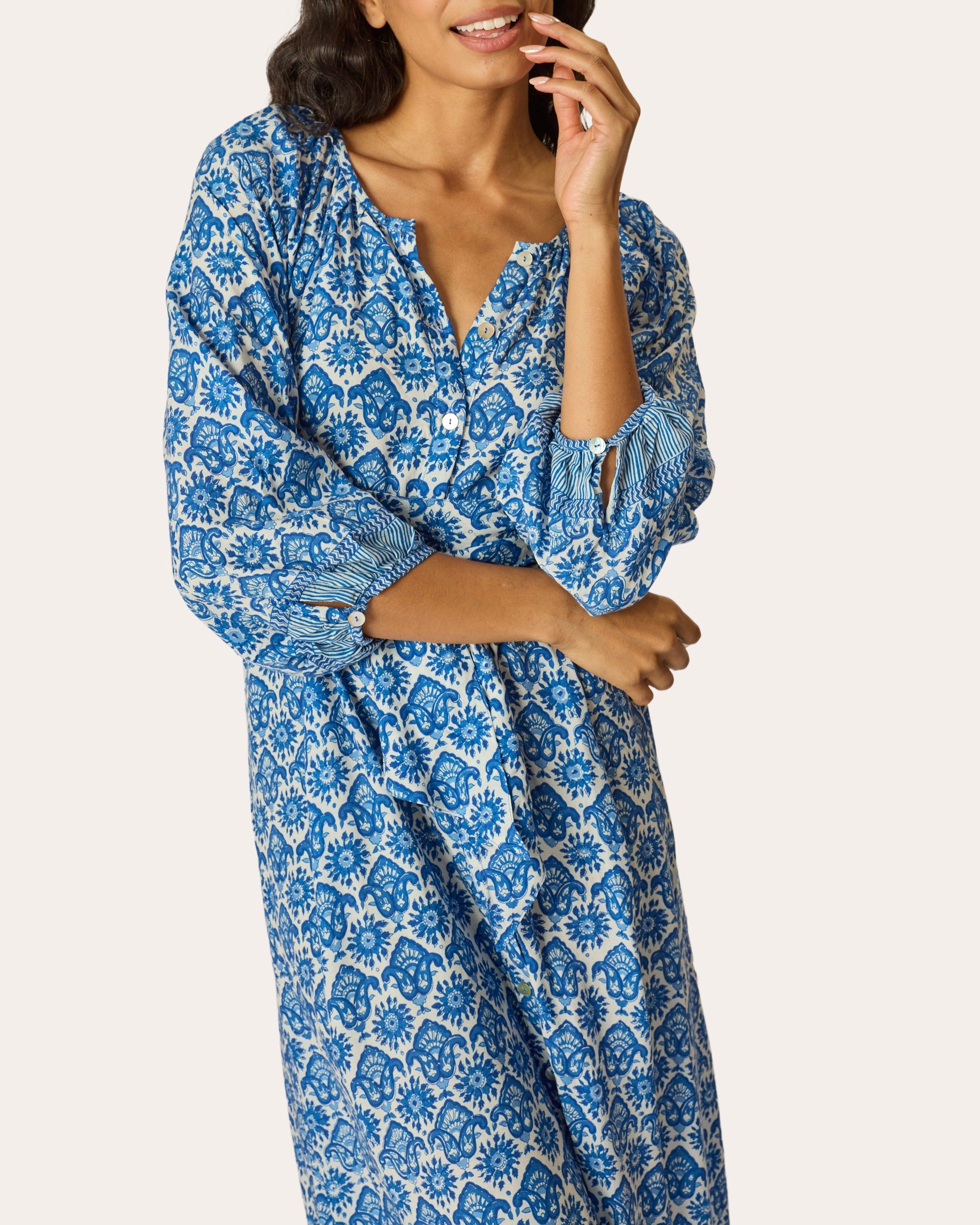 Alex Fleur de Lis Belted Button-Up Midi Dress