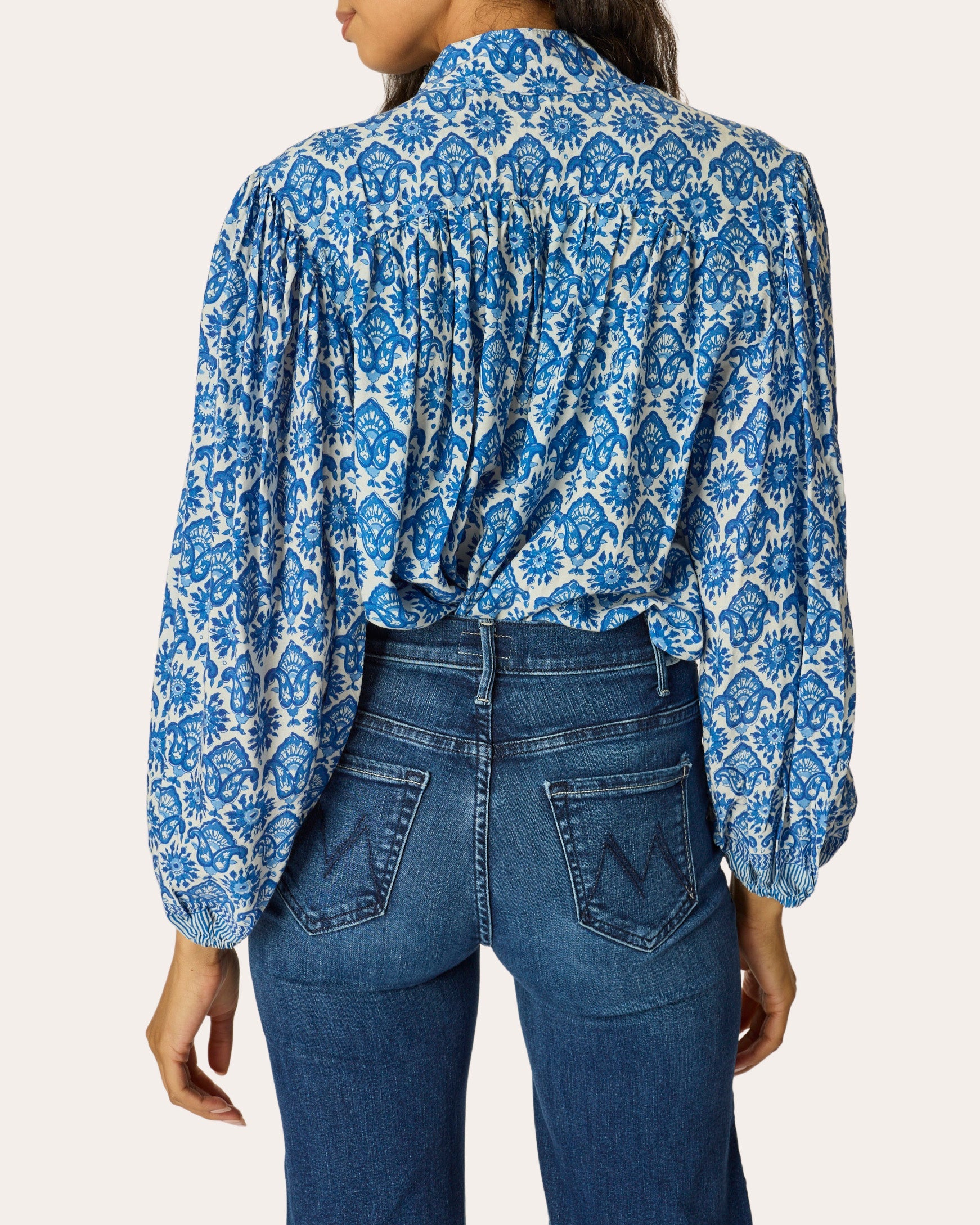 Iris Fleur de Lis Button-Up Peasant Top