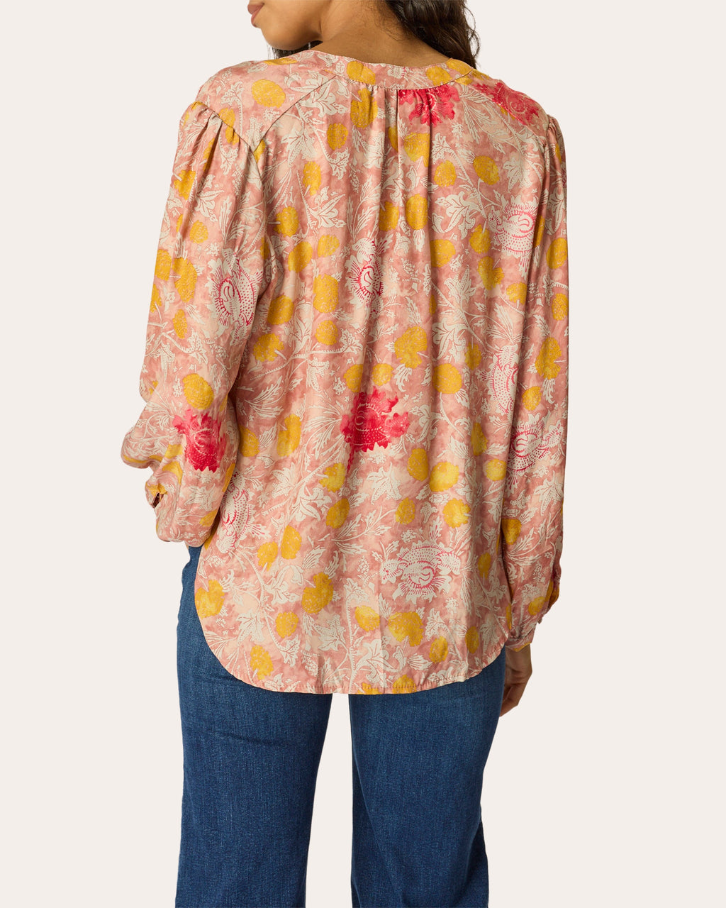 Tolan Floral Silk Gathered Button-Up Shirt