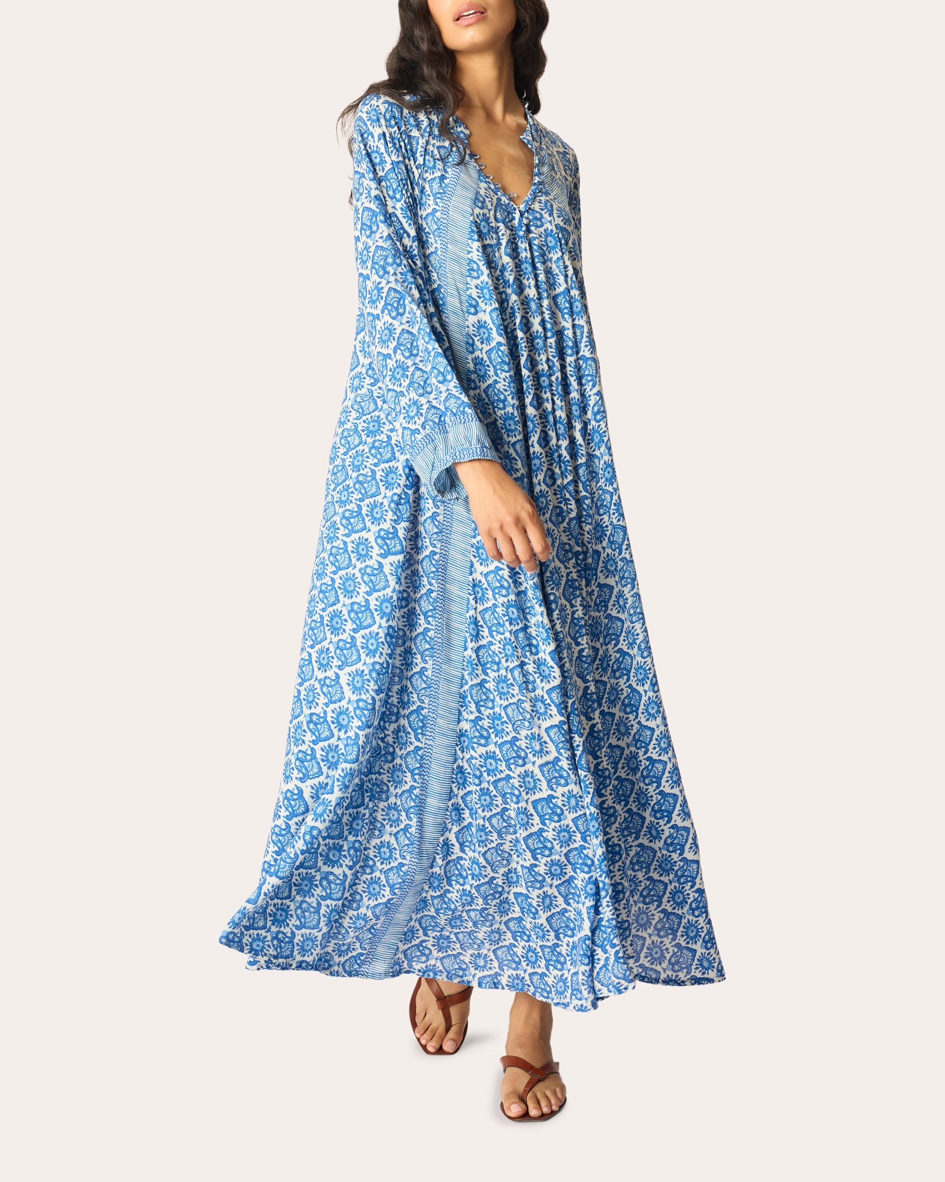 Fiore Fleur de Lis Pleated A-Line Maxi Dress