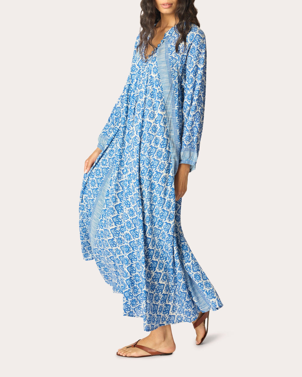 Fiore Fleur de Lis Pleated A-Line Maxi Dress