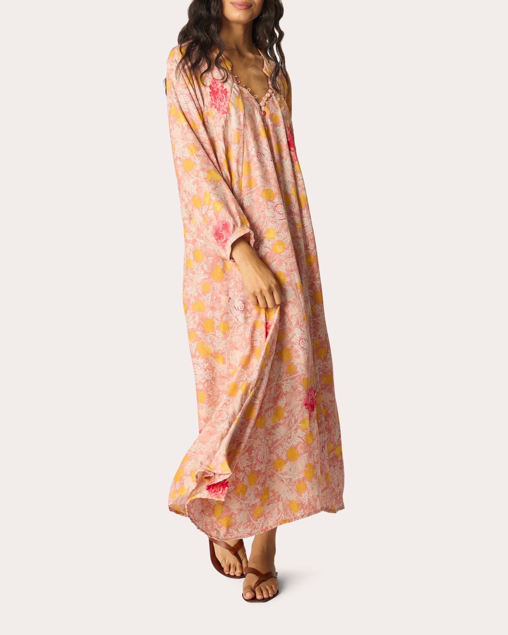 Fiore Floral Silk Pleated A-Line Maxi Dress