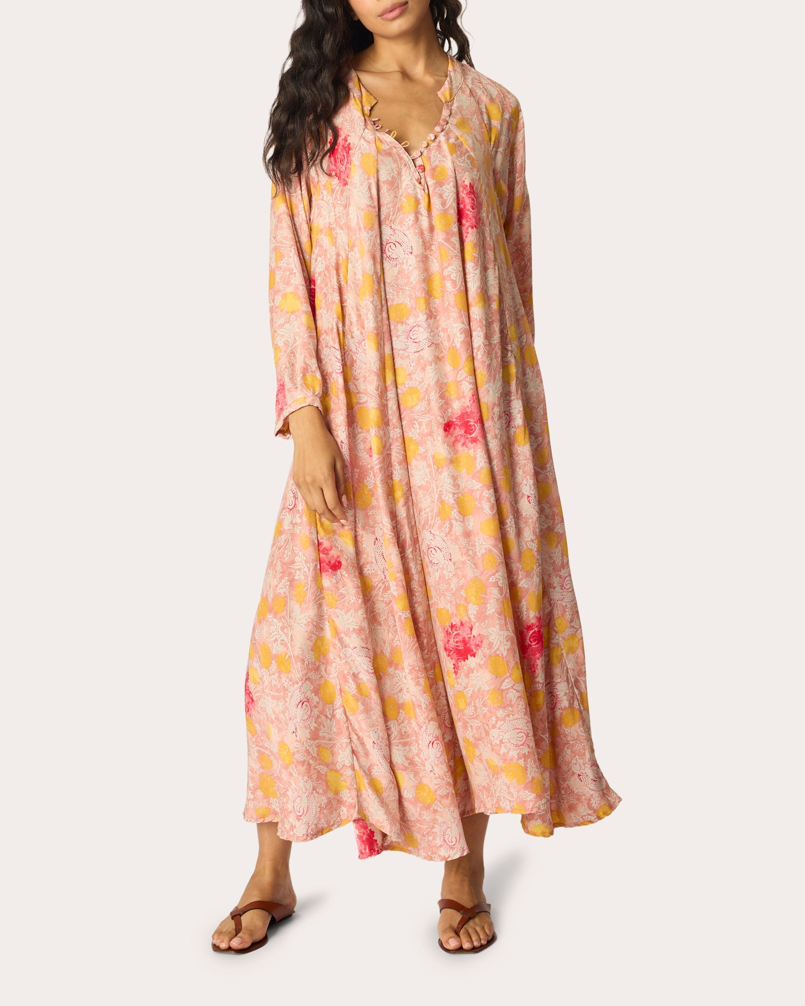 Fiore Floral Silk Pleated A-Line Maxi Dress
